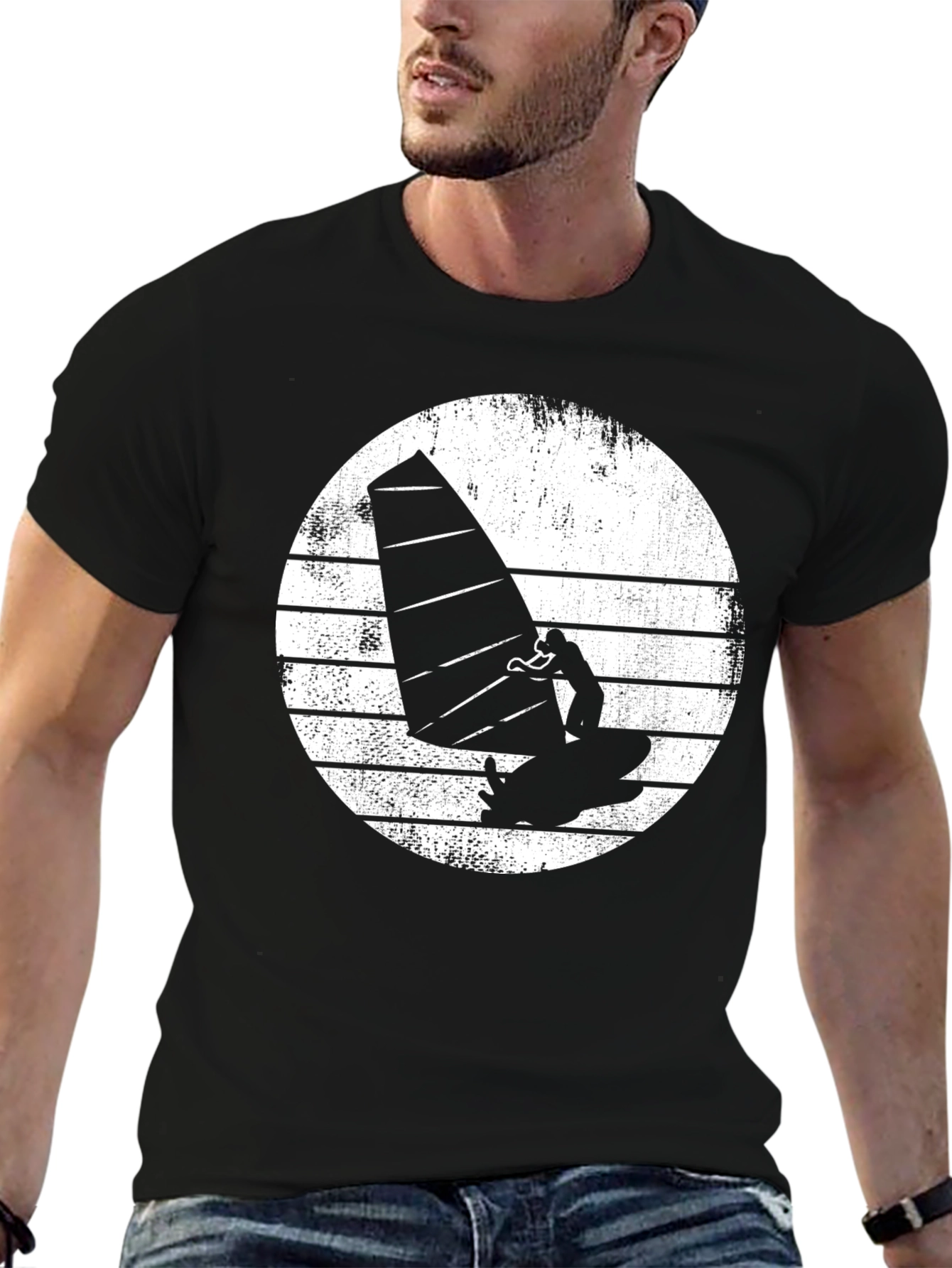 Windsurfer Graphic Tee - Black Cotton T-Shirt