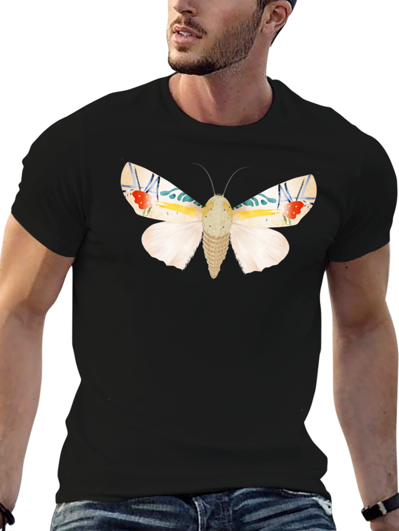 Moth Graphic Tee - Black Cotton T-Shirt