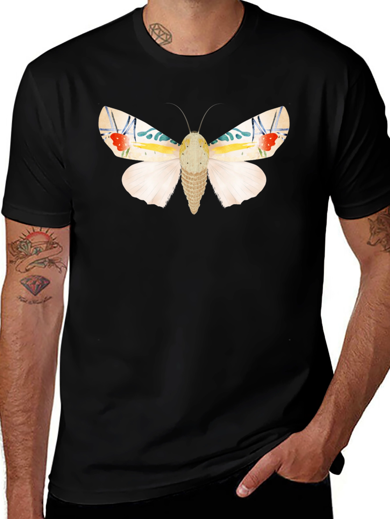 Moth Graphic Tee - Black Cotton T-Shirt