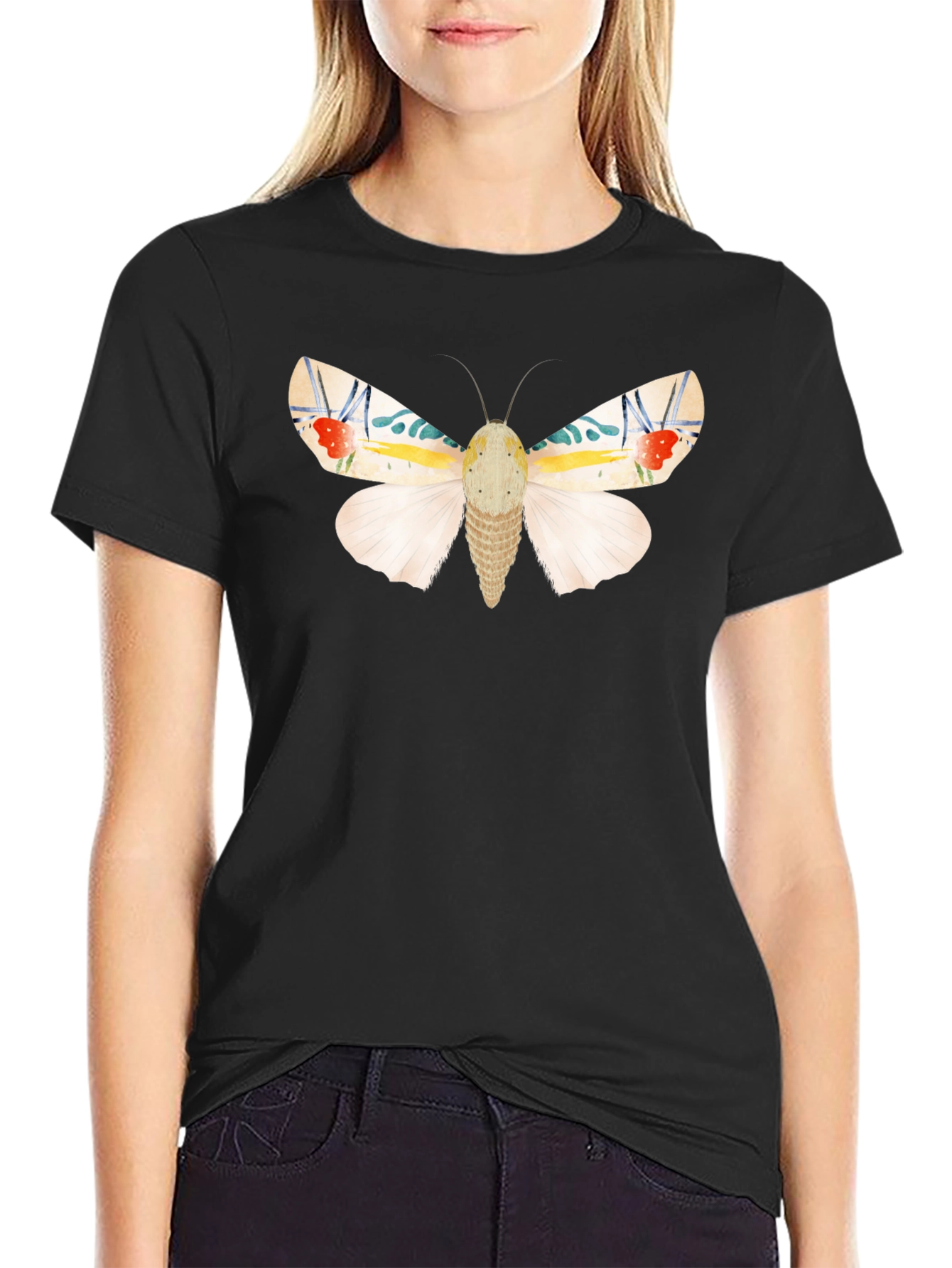 Moth Graphic Tee - Black Cotton T-Shirt