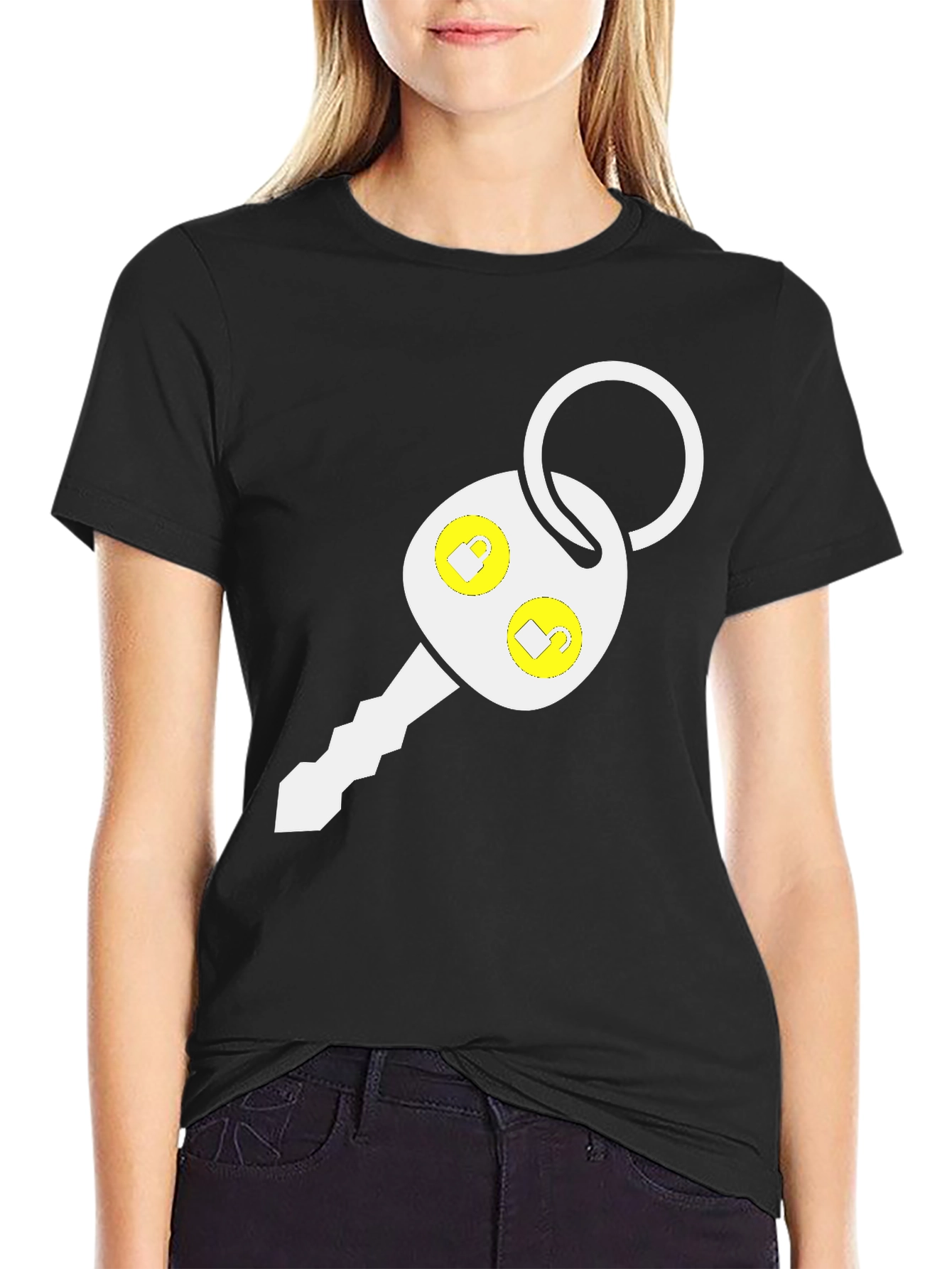Car Key Graphic Tee - Black Cotton Blend T-Shirt