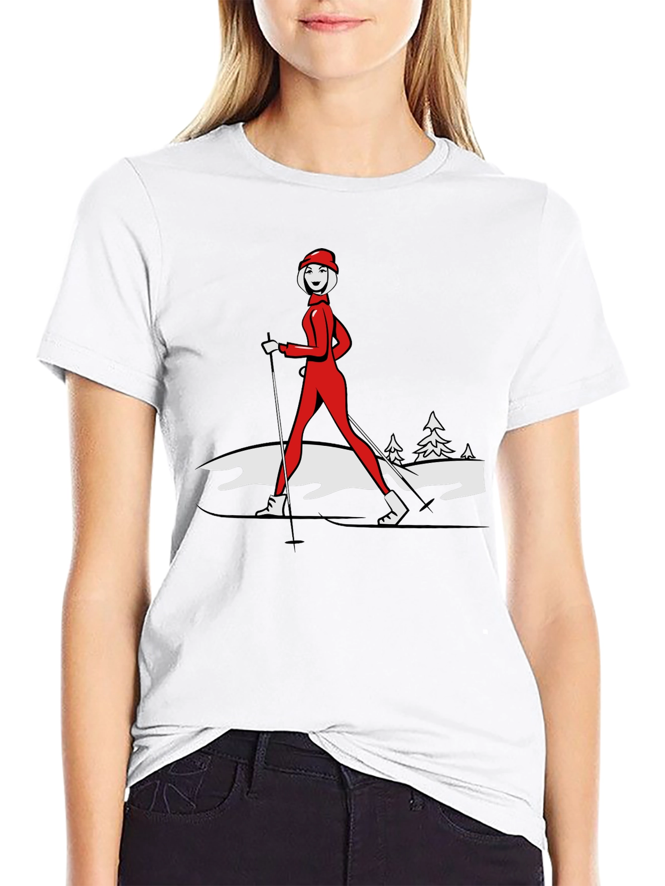 Retro Skiing T-Shirt - Womens Winter Sportswear