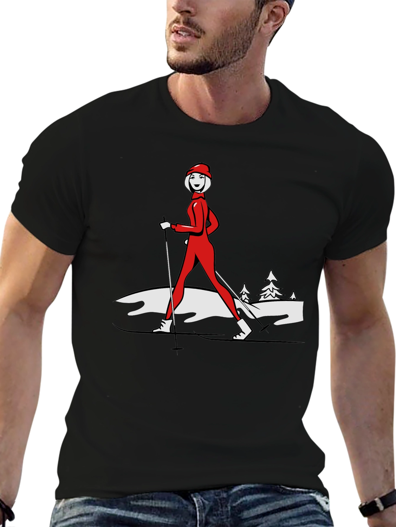 Retro Skiing T-Shirt - Womens Winter Sportswear