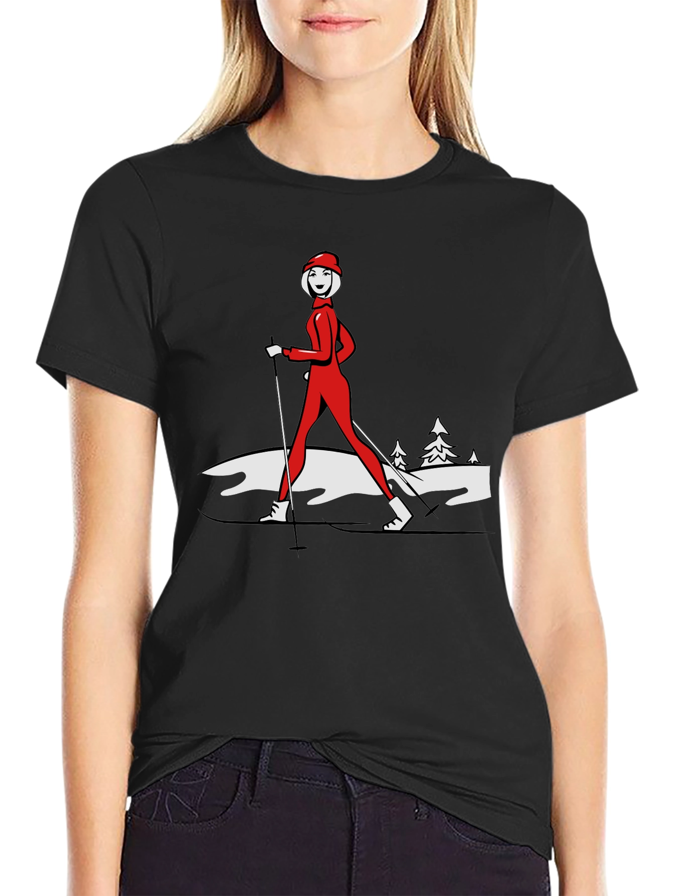 Retro Skiing T-Shirt - Womens Winter Sportswear
