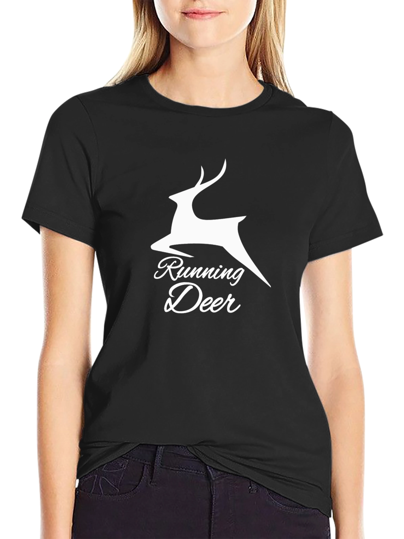 Running Deer Graphic Tee - Black Cotton Blend