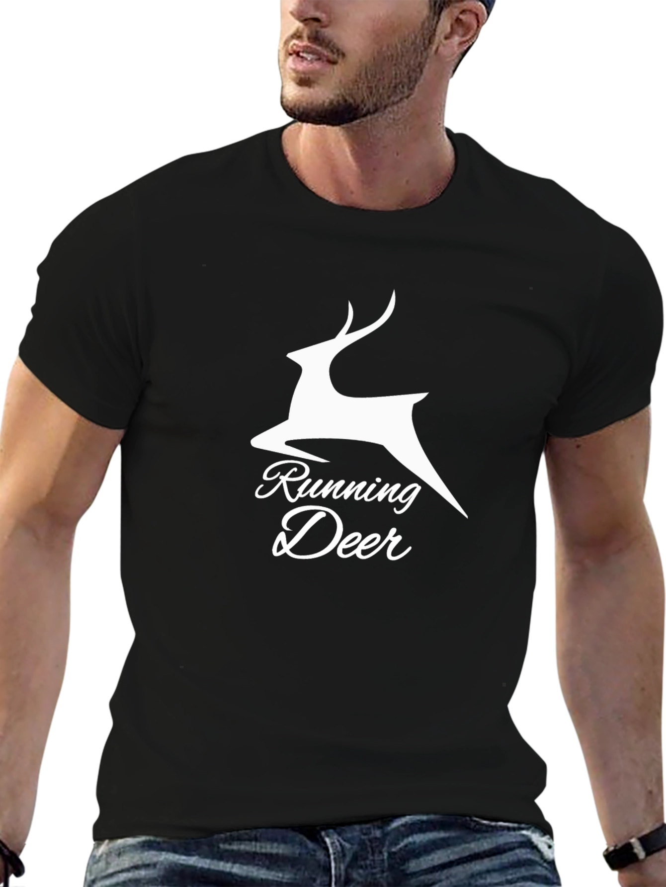 Running Deer Graphic Tee - Black Cotton Blend