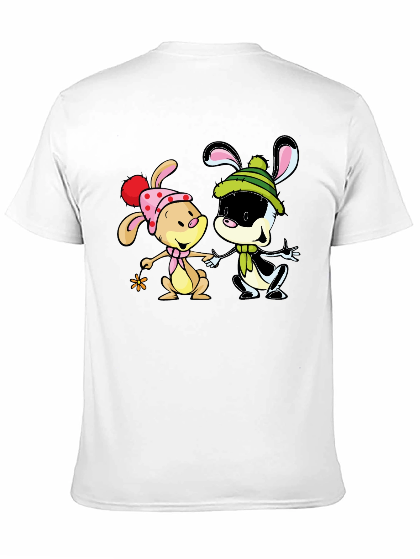 Cartoon Bunny Graphic Print Black T-Shirt