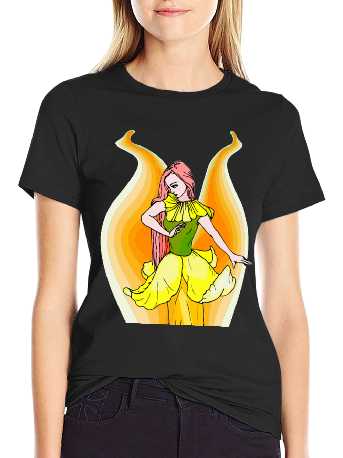 Floral Fairy Graphic T-Shirt - Black