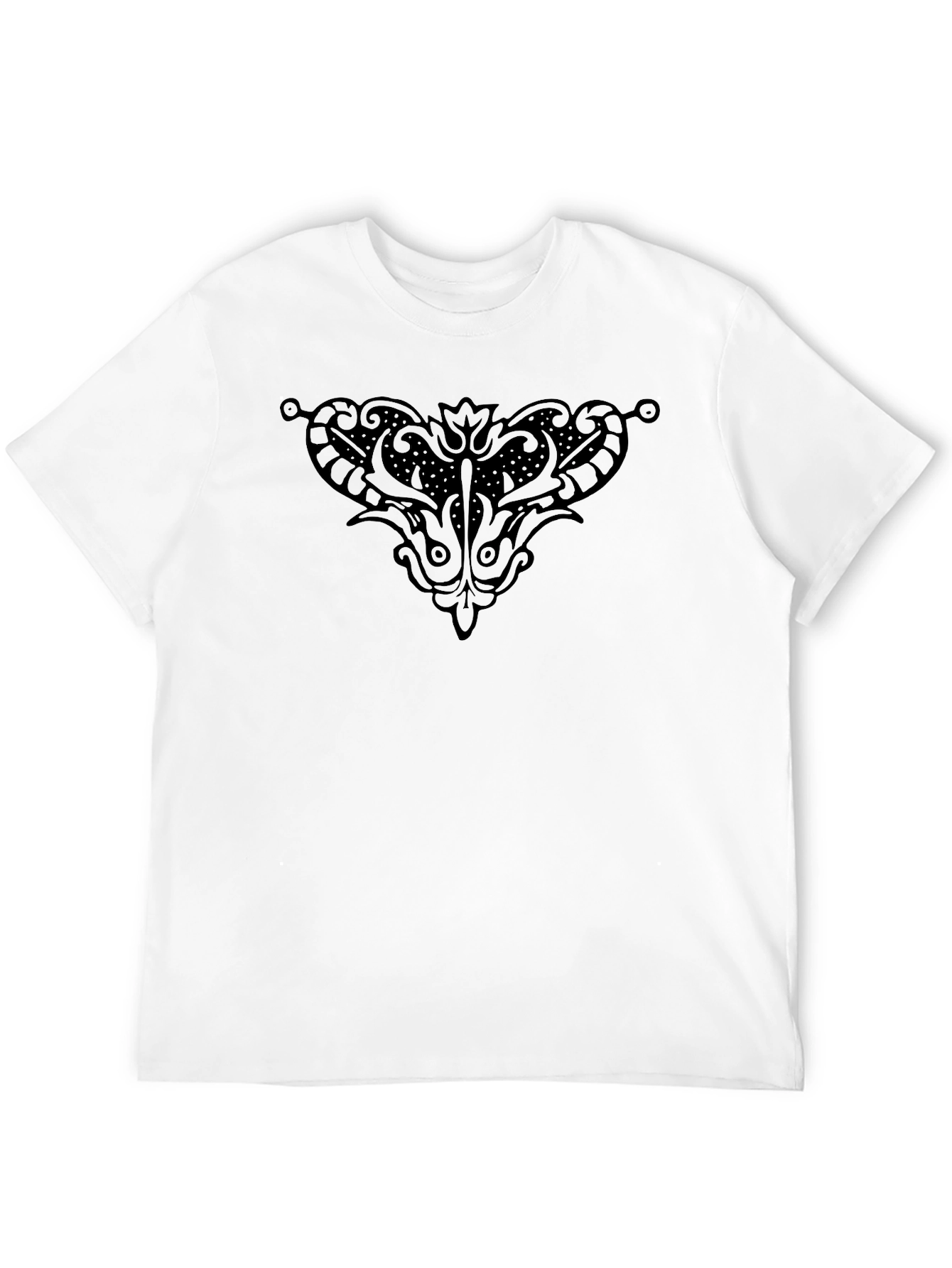 Elegant Black T-Shirt with Ornamental Graphic Design