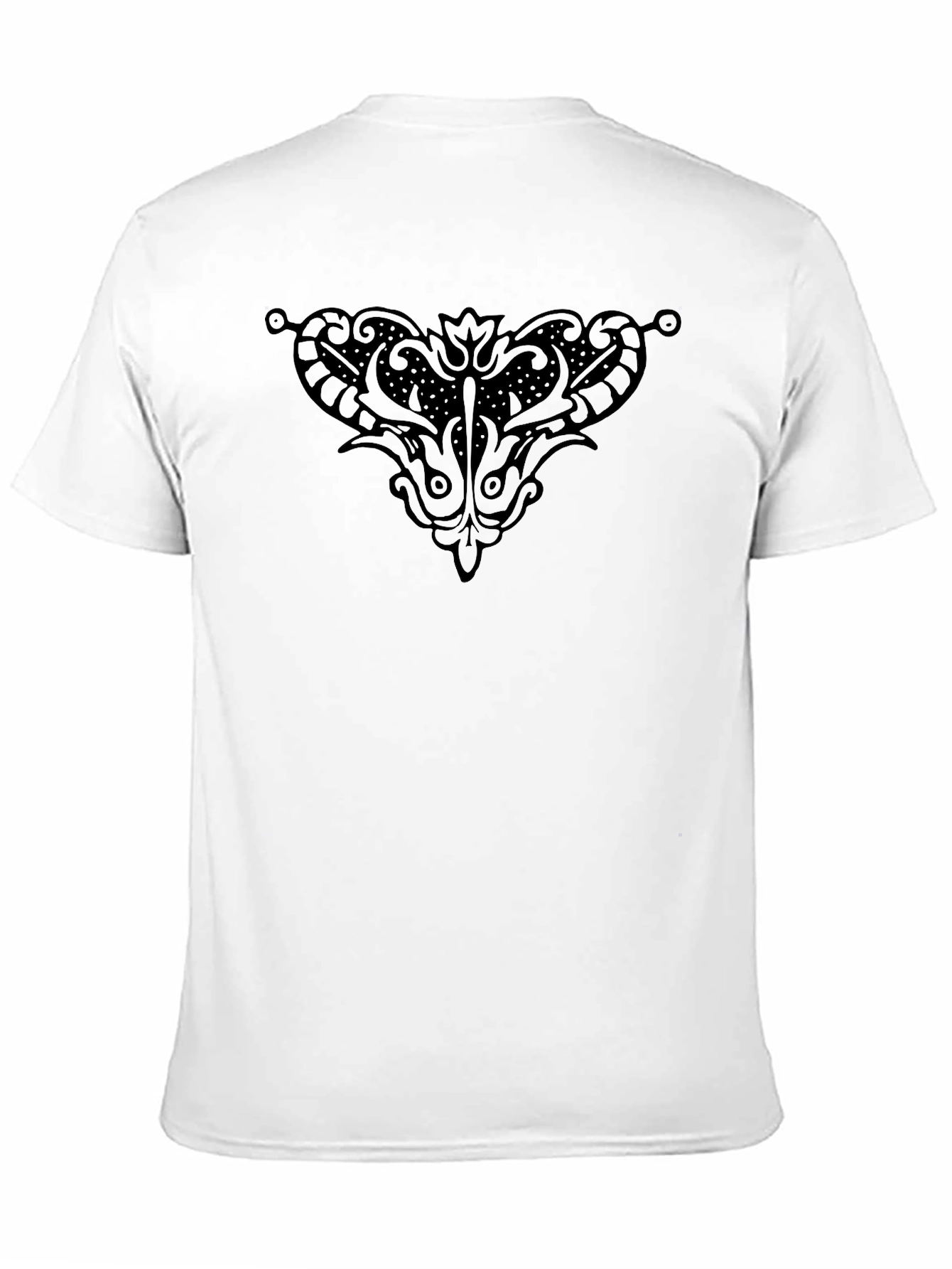Elegant Black T-Shirt with Ornamental Graphic Design