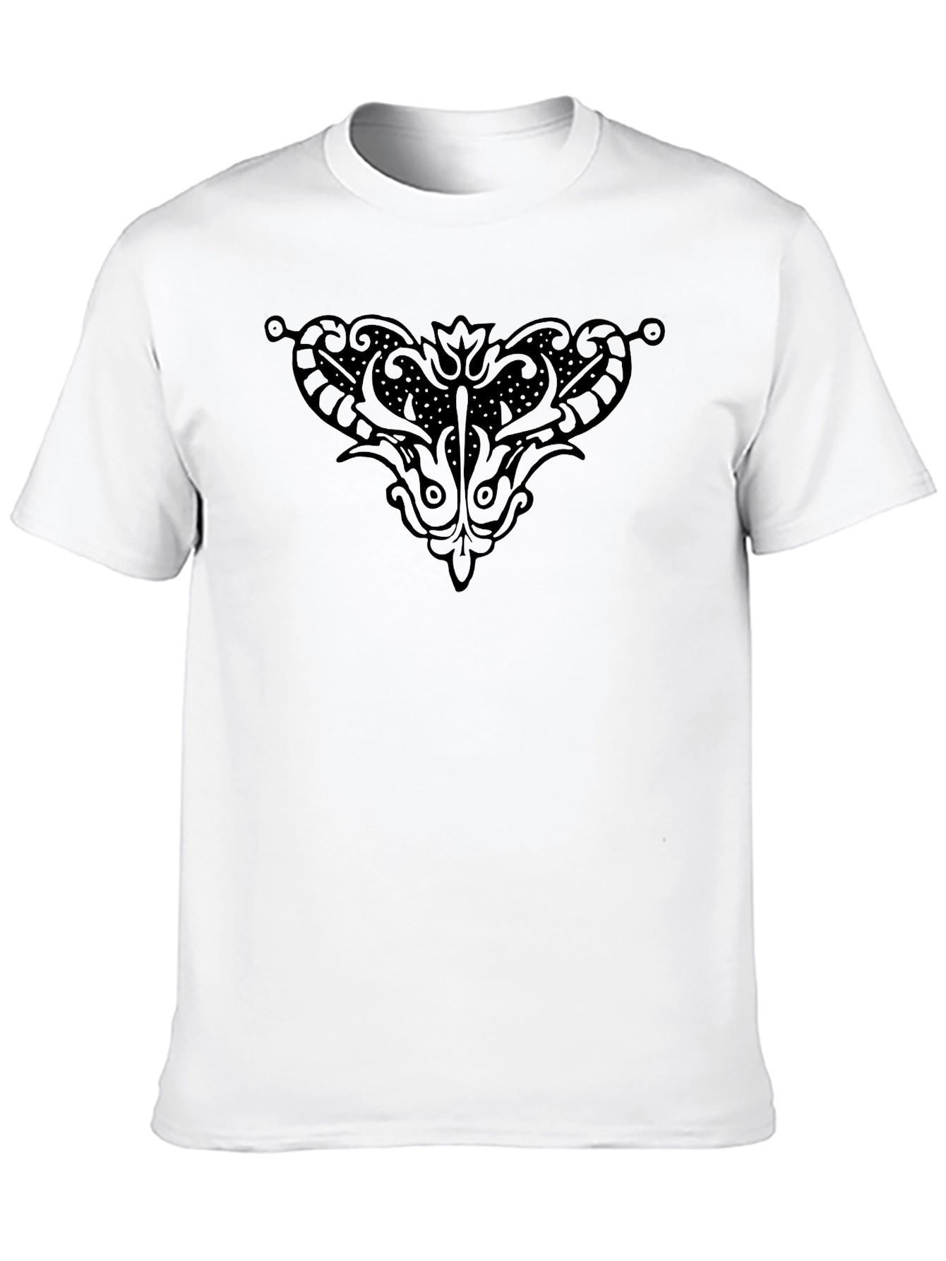Elegant Black T-Shirt with Ornamental Graphic Design