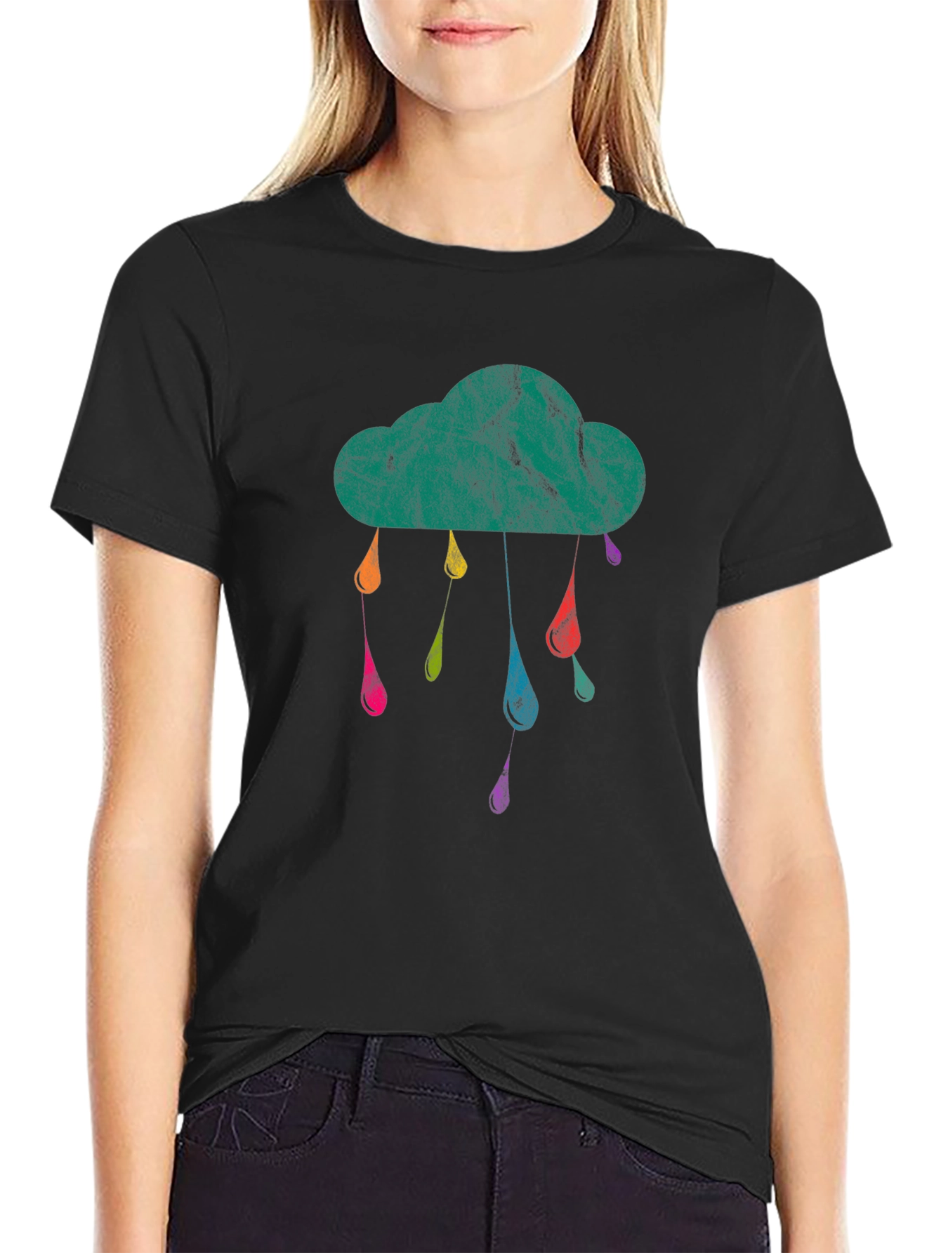 Cloud Raindrop Graphic Tee - Black