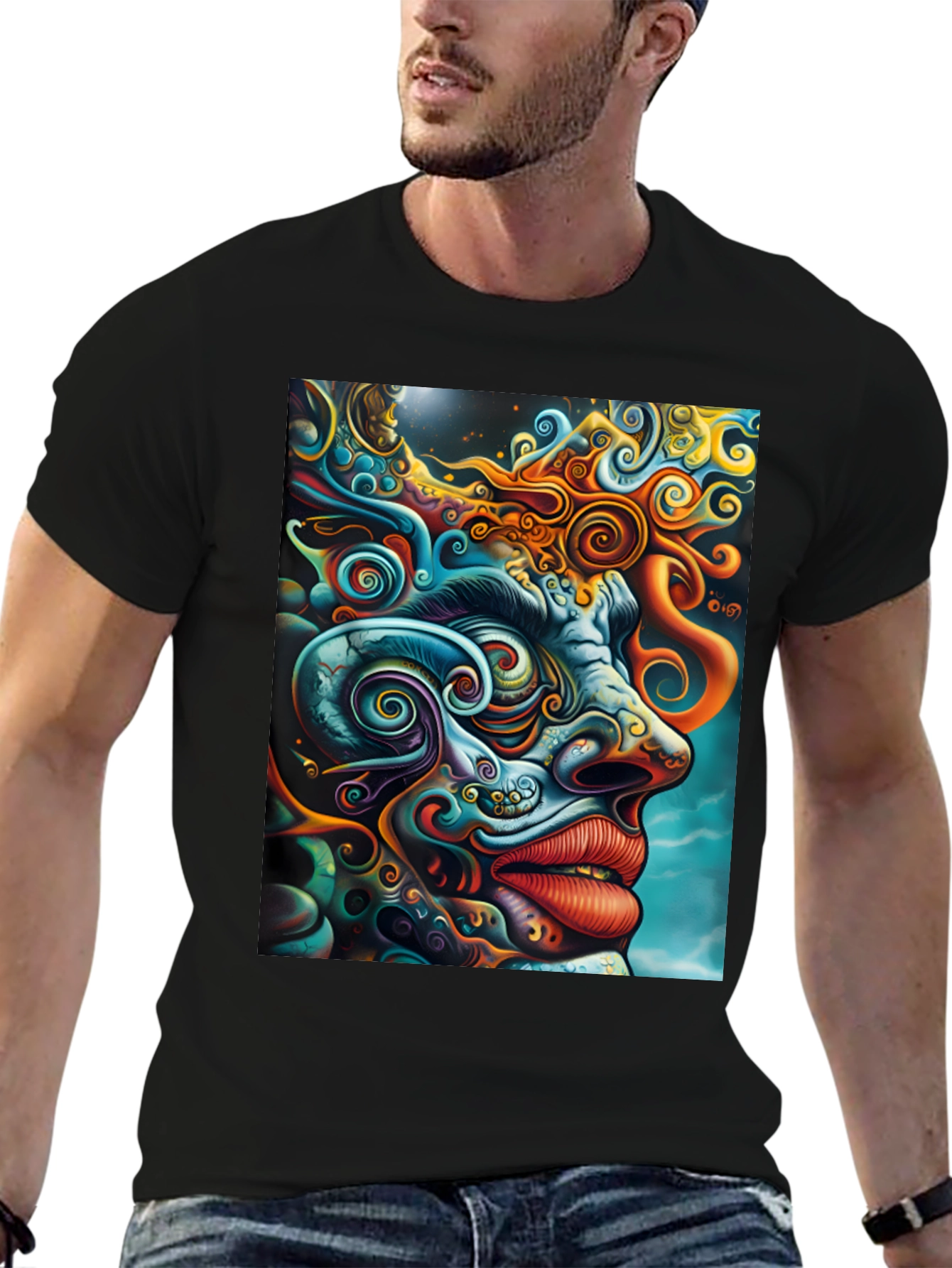 Psychedelic Face Graphic Tee - Vibrant Art
