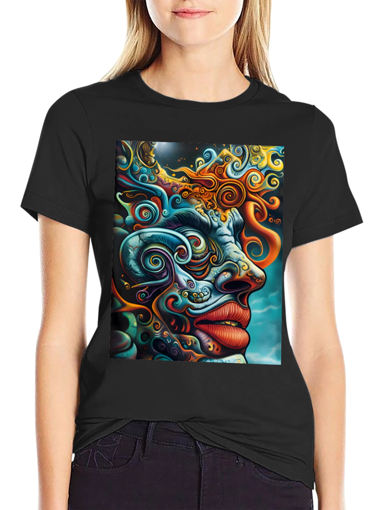 Psychedelic Face Graphic Tee - Vibrant Art