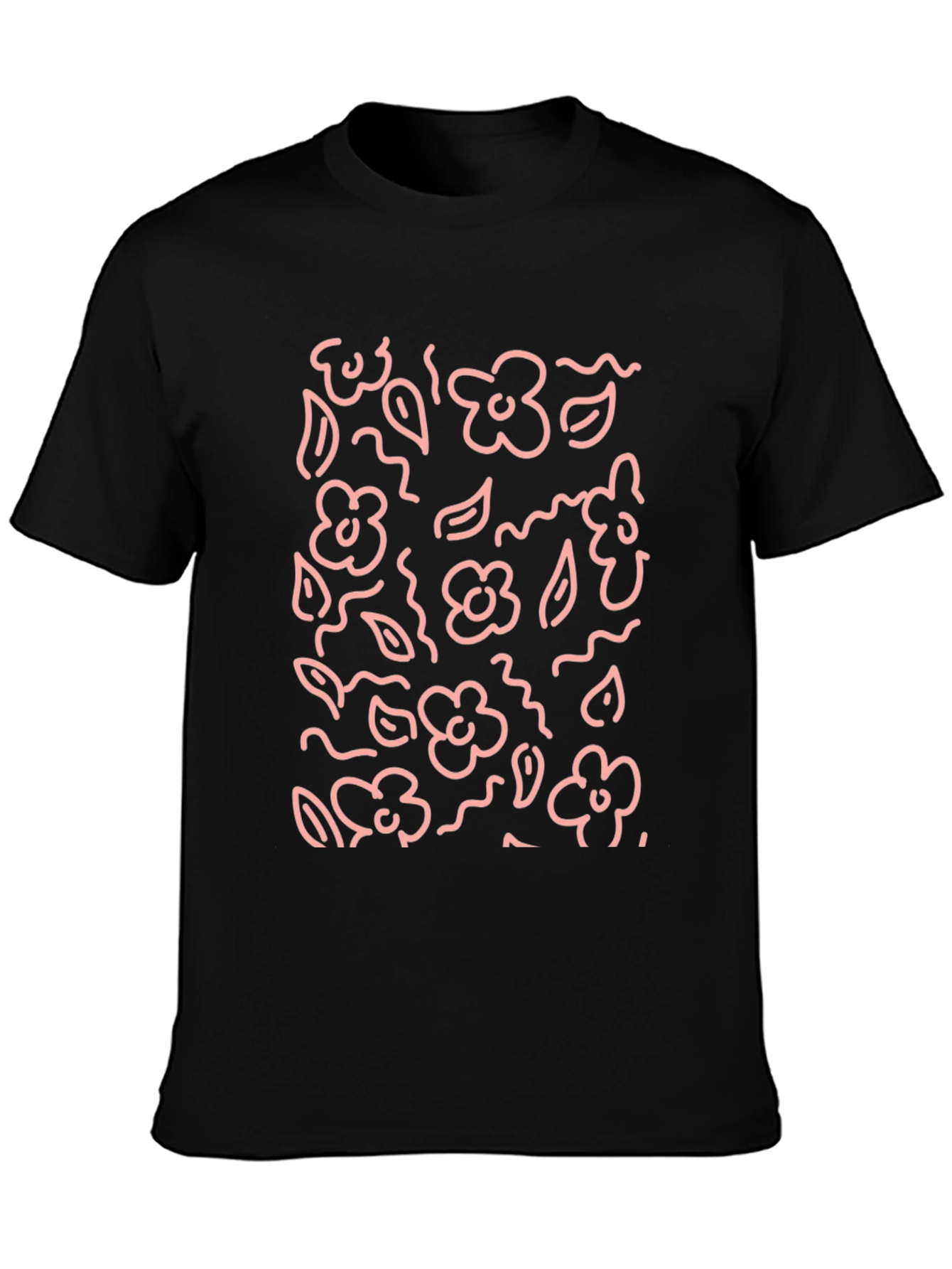 Floral Print Black Crewneck T-Shirt
