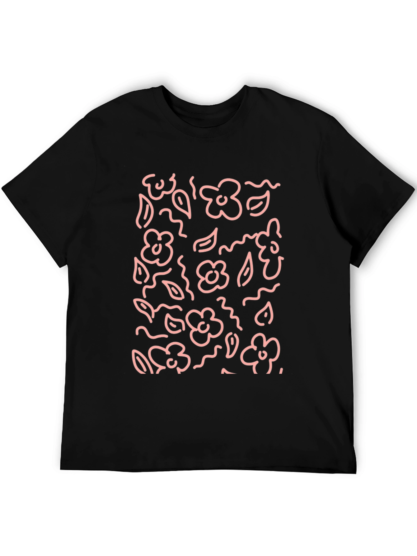 Floral Print Black Crewneck T-Shirt