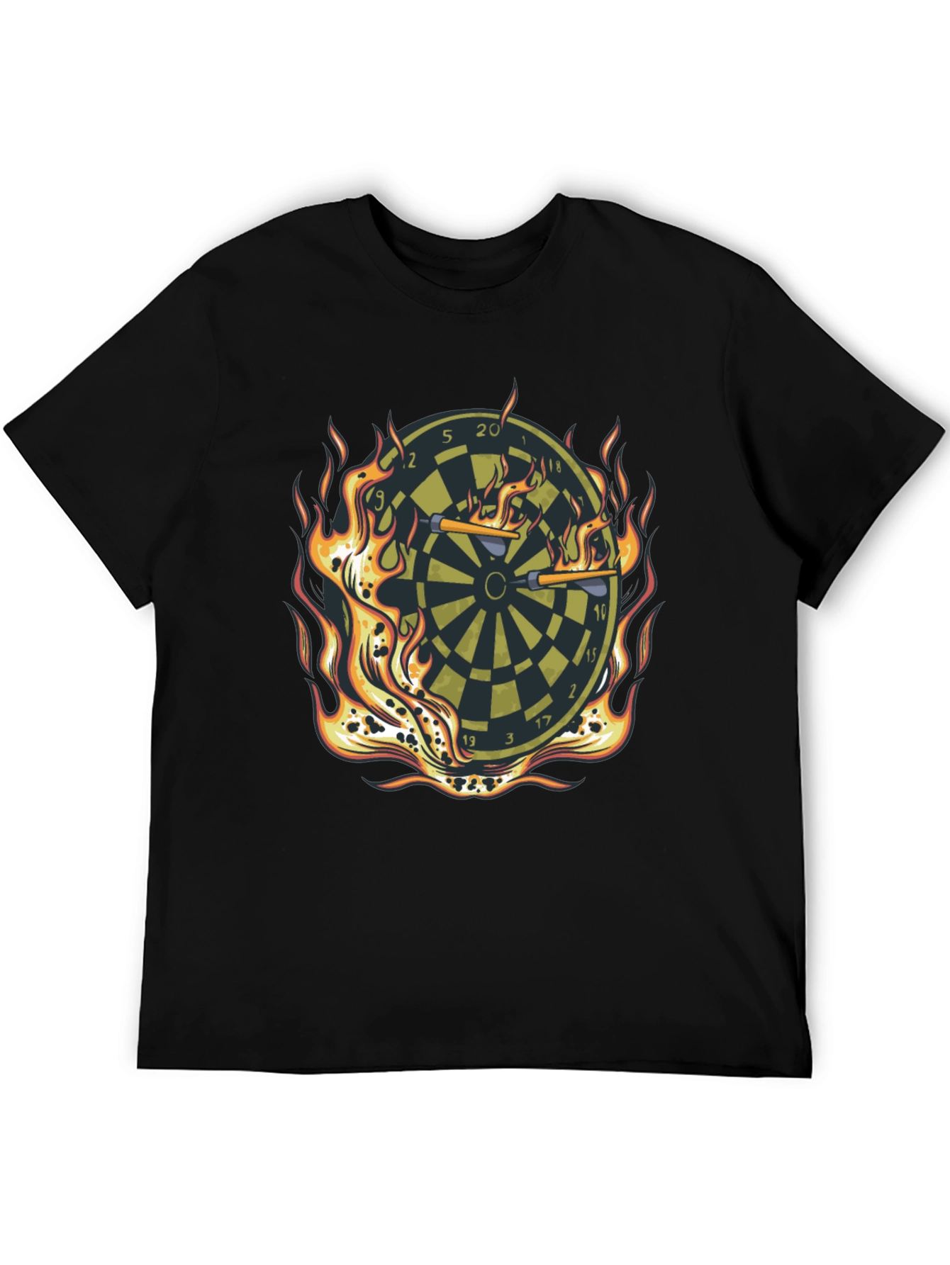 Fiery Dartboard Graphic Tee - Black Cotton T-Shirt