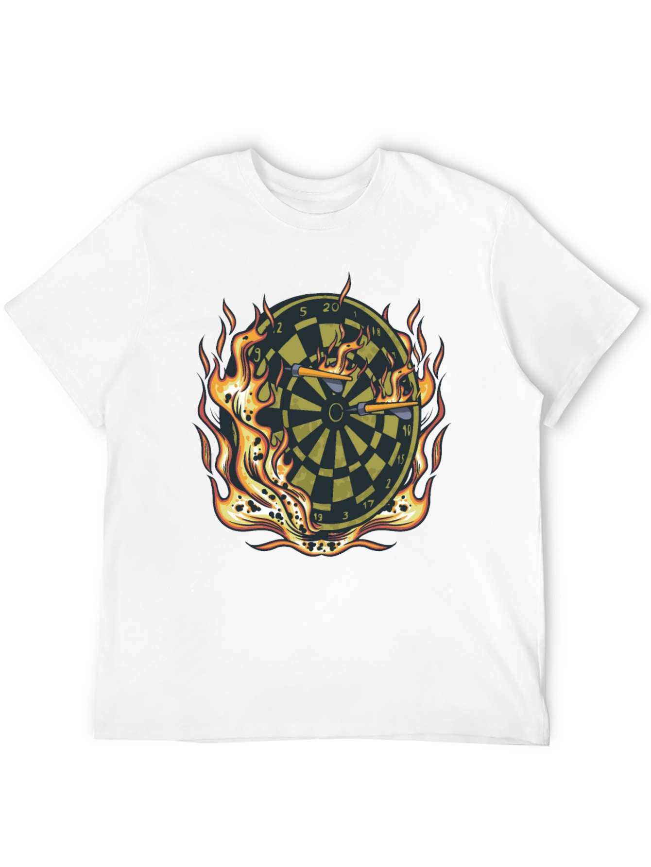 Fiery Dartboard Graphic Tee - Black Cotton T-Shirt
