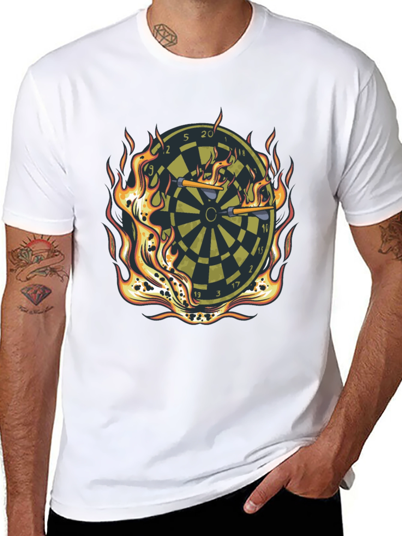 Fiery Dartboard Graphic Tee - Black Cotton T-Shirt
