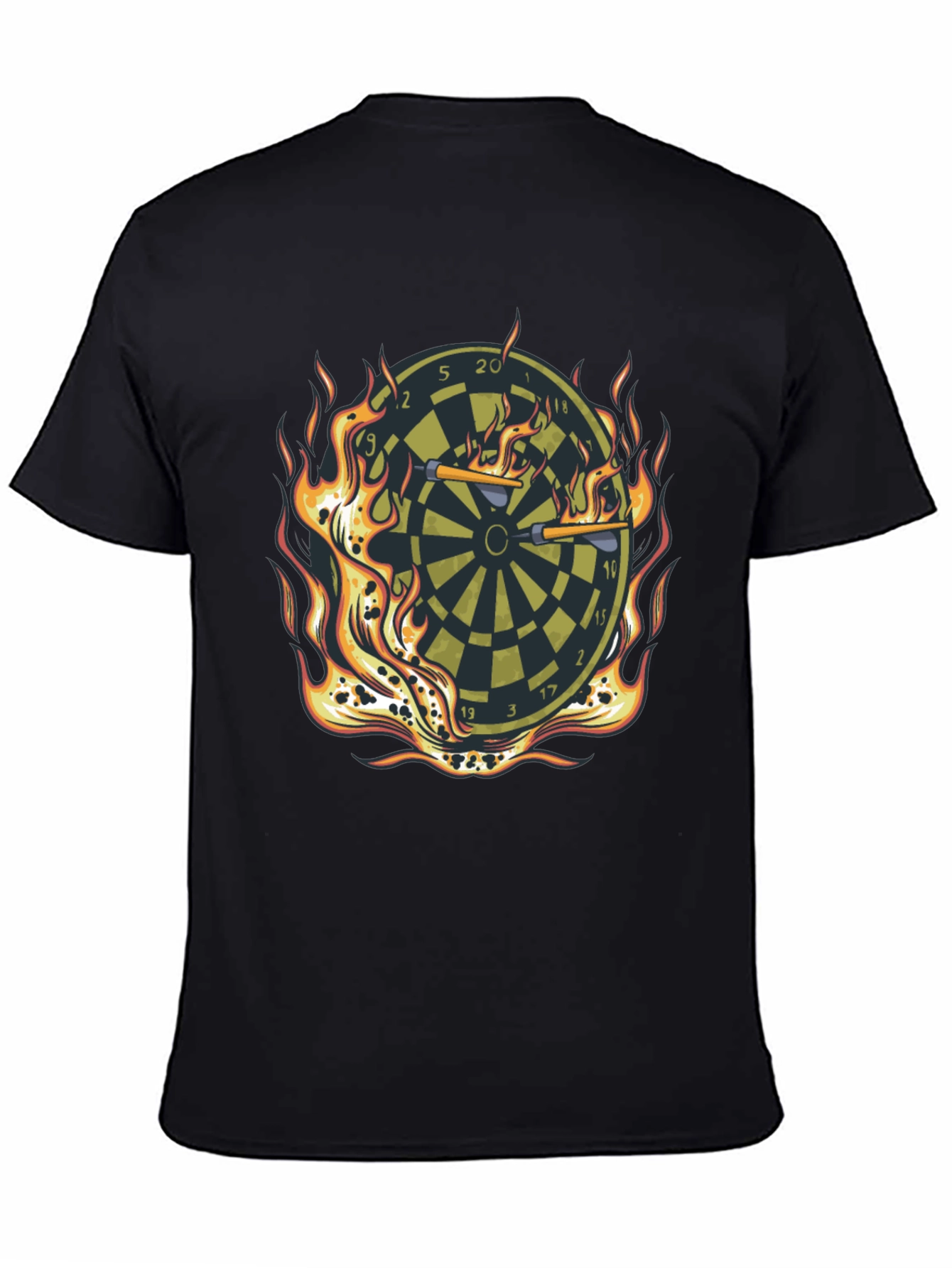 Fiery Dartboard Graphic Tee - Black Cotton T-Shirt