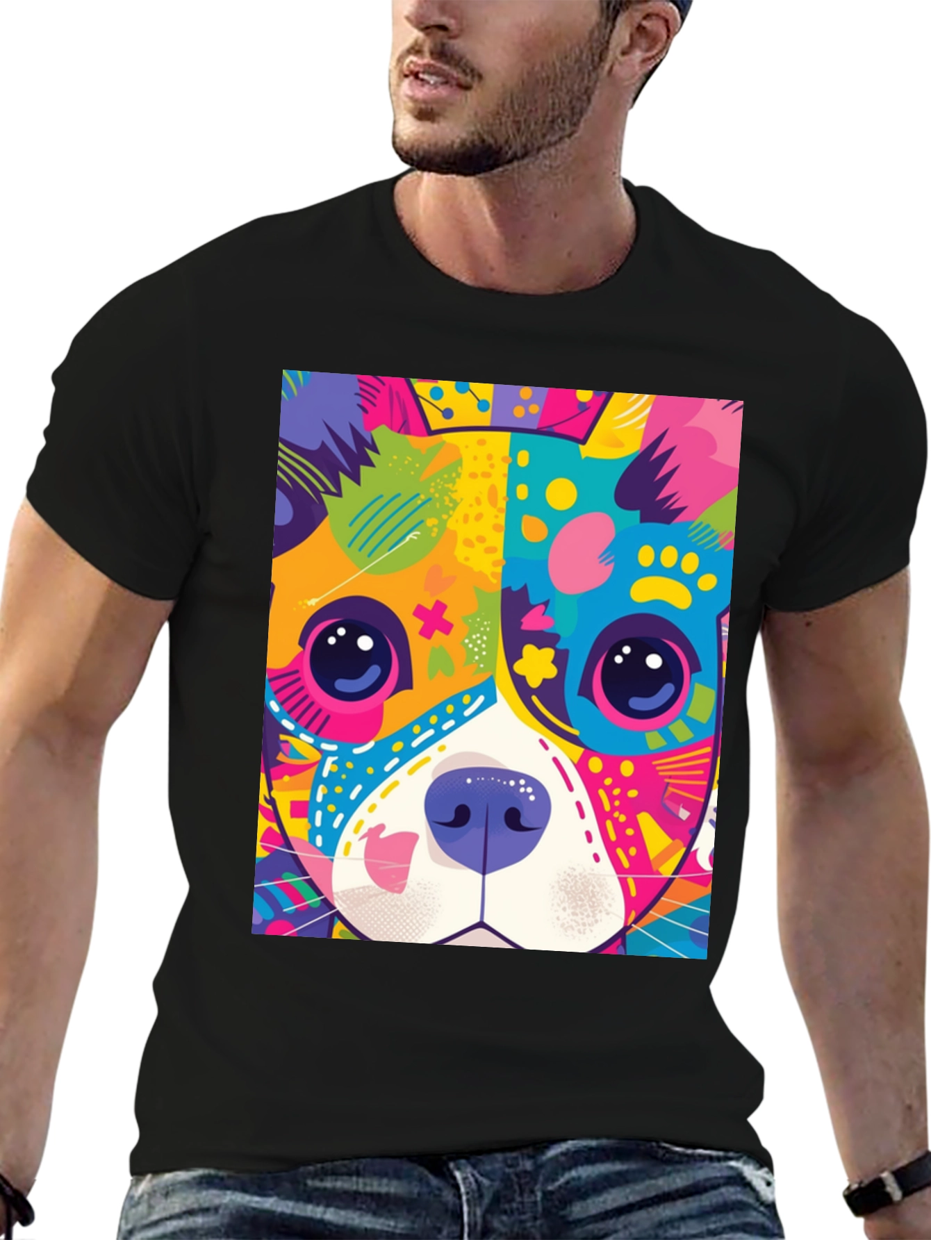 Vibrant Dog Graphic Tee - Pop Art Style