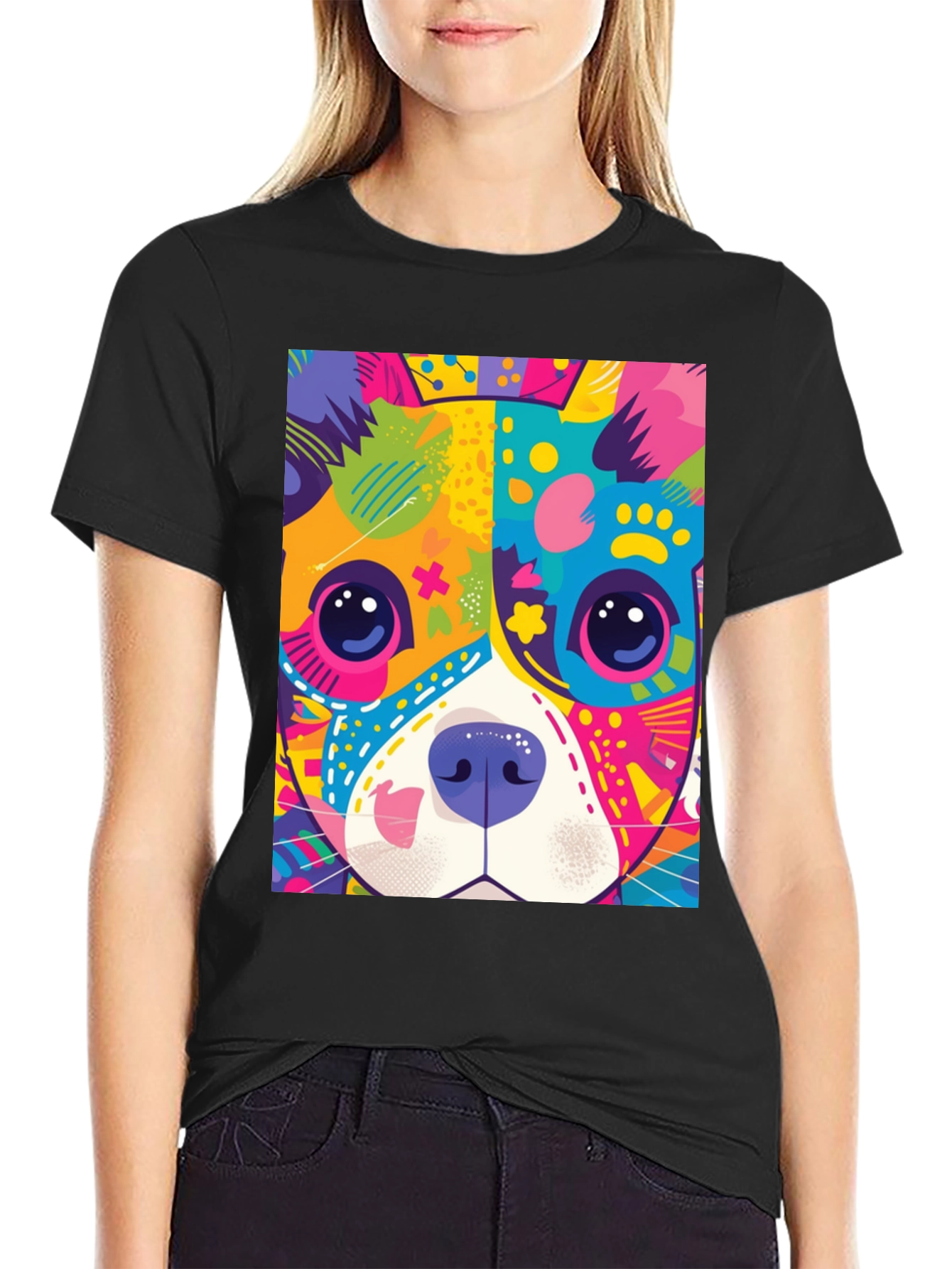 Vibrant Dog Graphic Tee - Pop Art Style