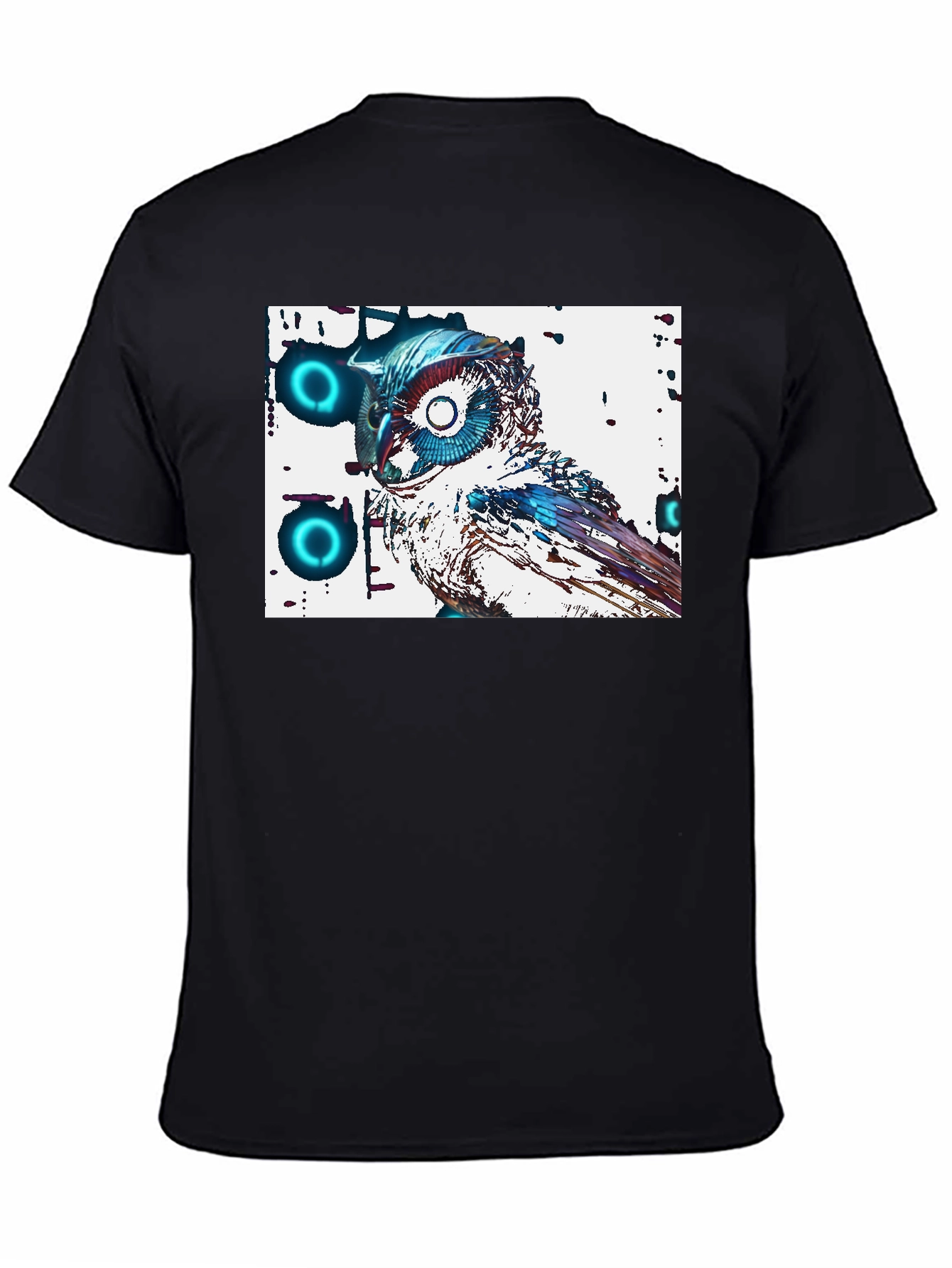Abstract Owl Graphic Tee - Cool Black T-Shirt