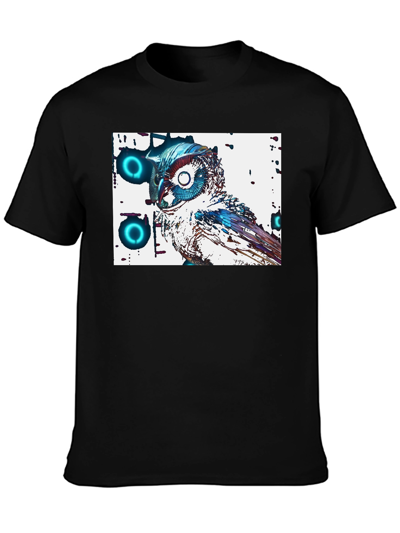 Abstract Owl Graphic Tee - Cool Black T-Shirt
