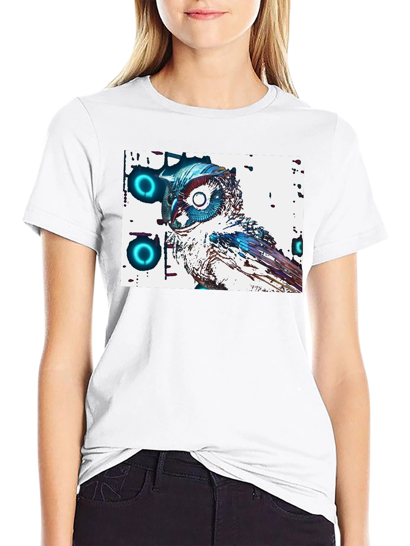 Abstract Owl Graphic Tee - Cool Black T-Shirt