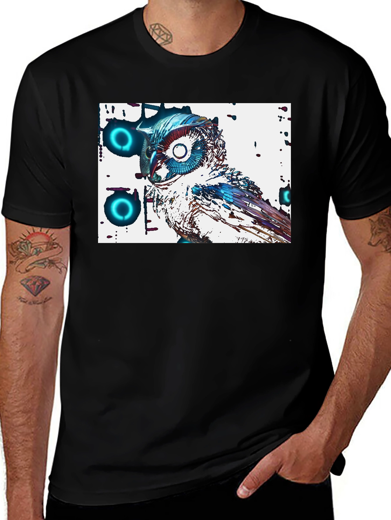 Abstract Owl Graphic Tee - Cool Black T-Shirt