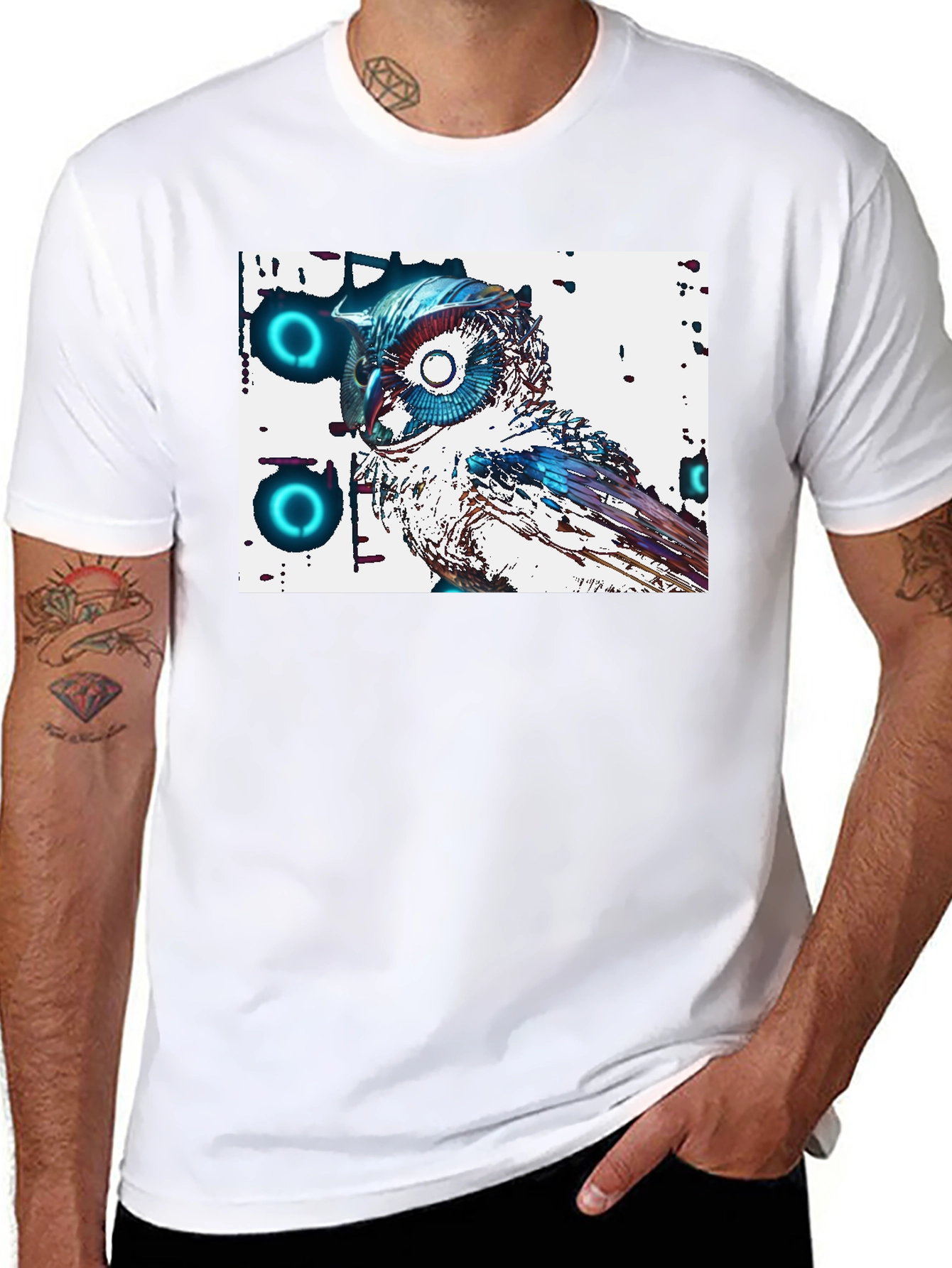 Abstract Owl Graphic Tee - Cool Black T-Shirt