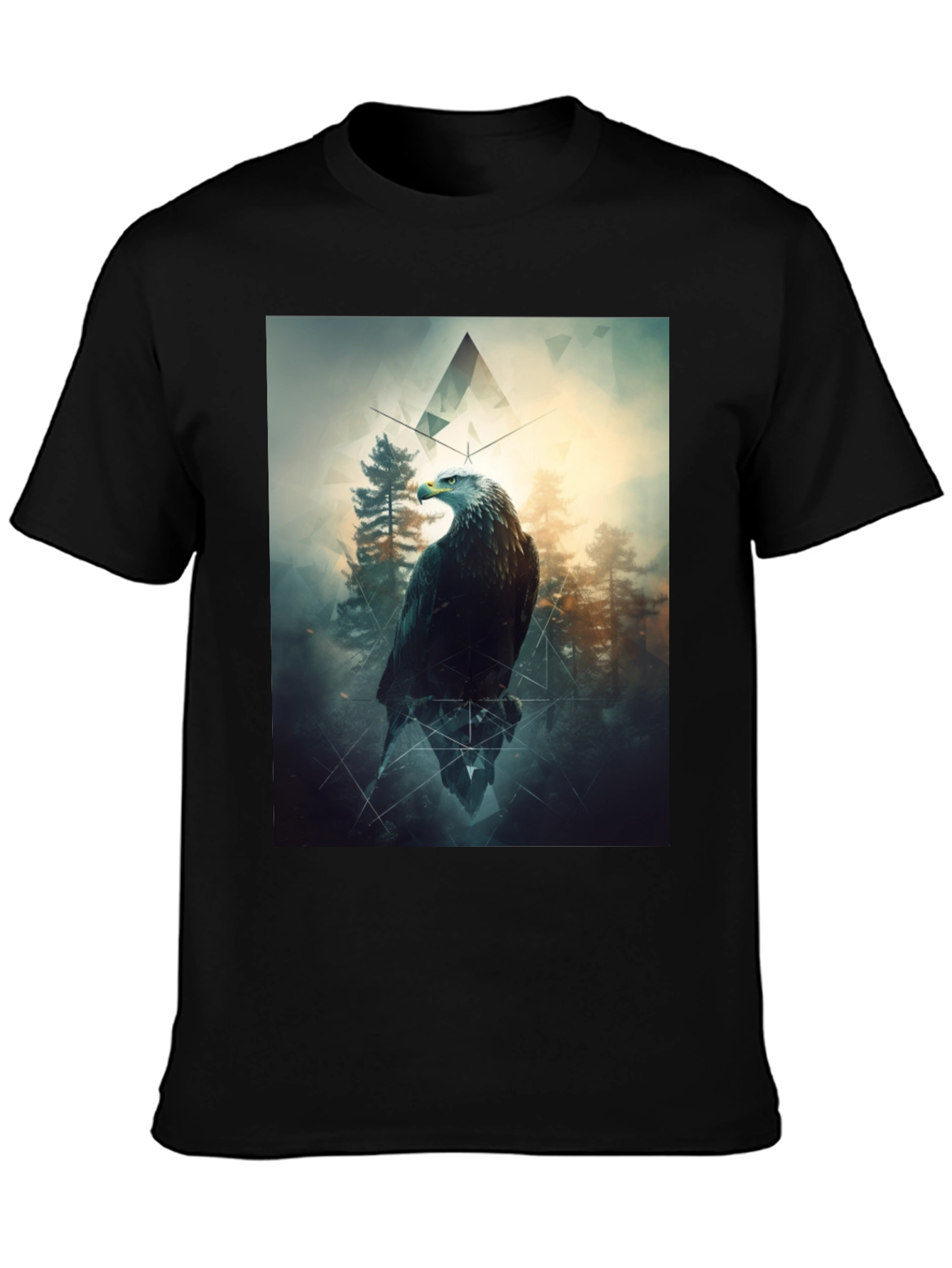 Eagle Forest Graphic Print Black T-Shirt