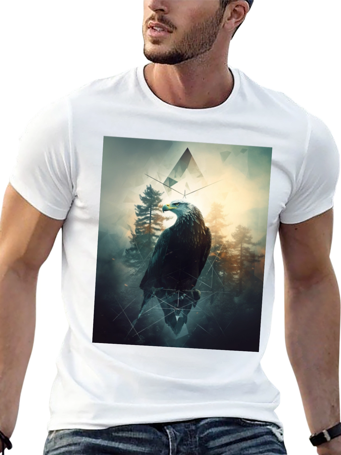 Eagle Forest Graphic Print Black T-Shirt