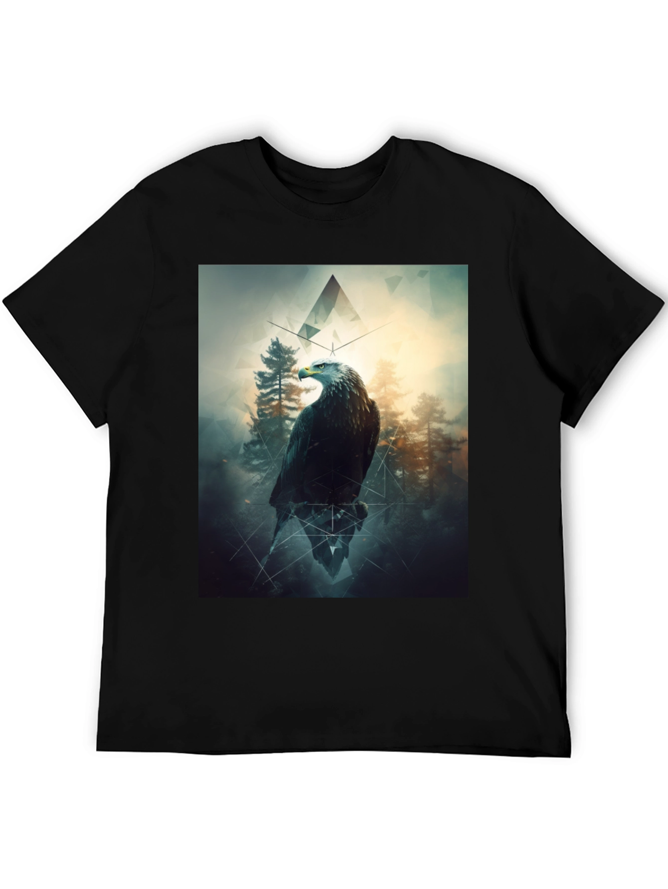 Eagle Forest Graphic Print Black T-Shirt