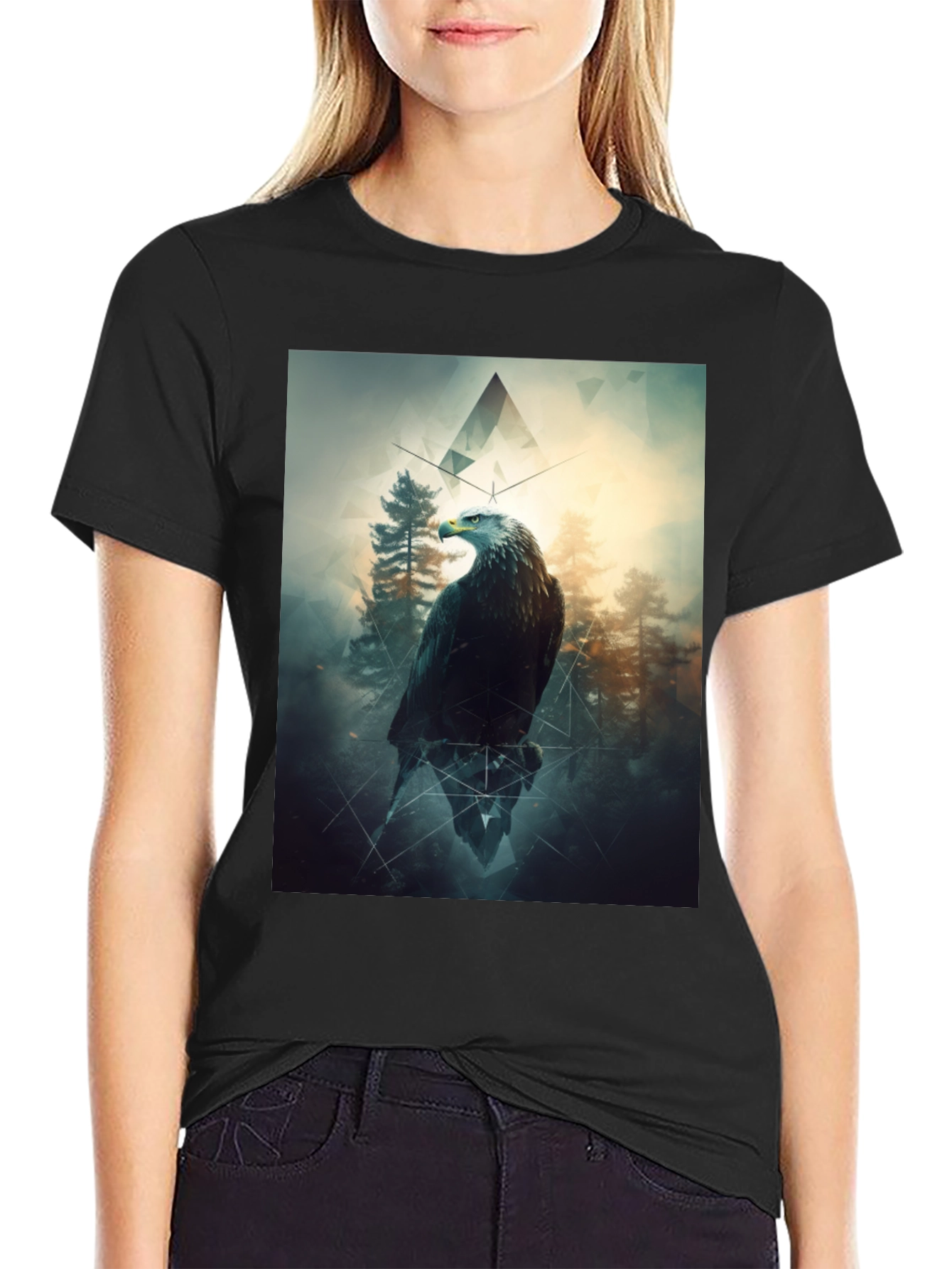 Eagle Forest Graphic Print Black T-Shirt