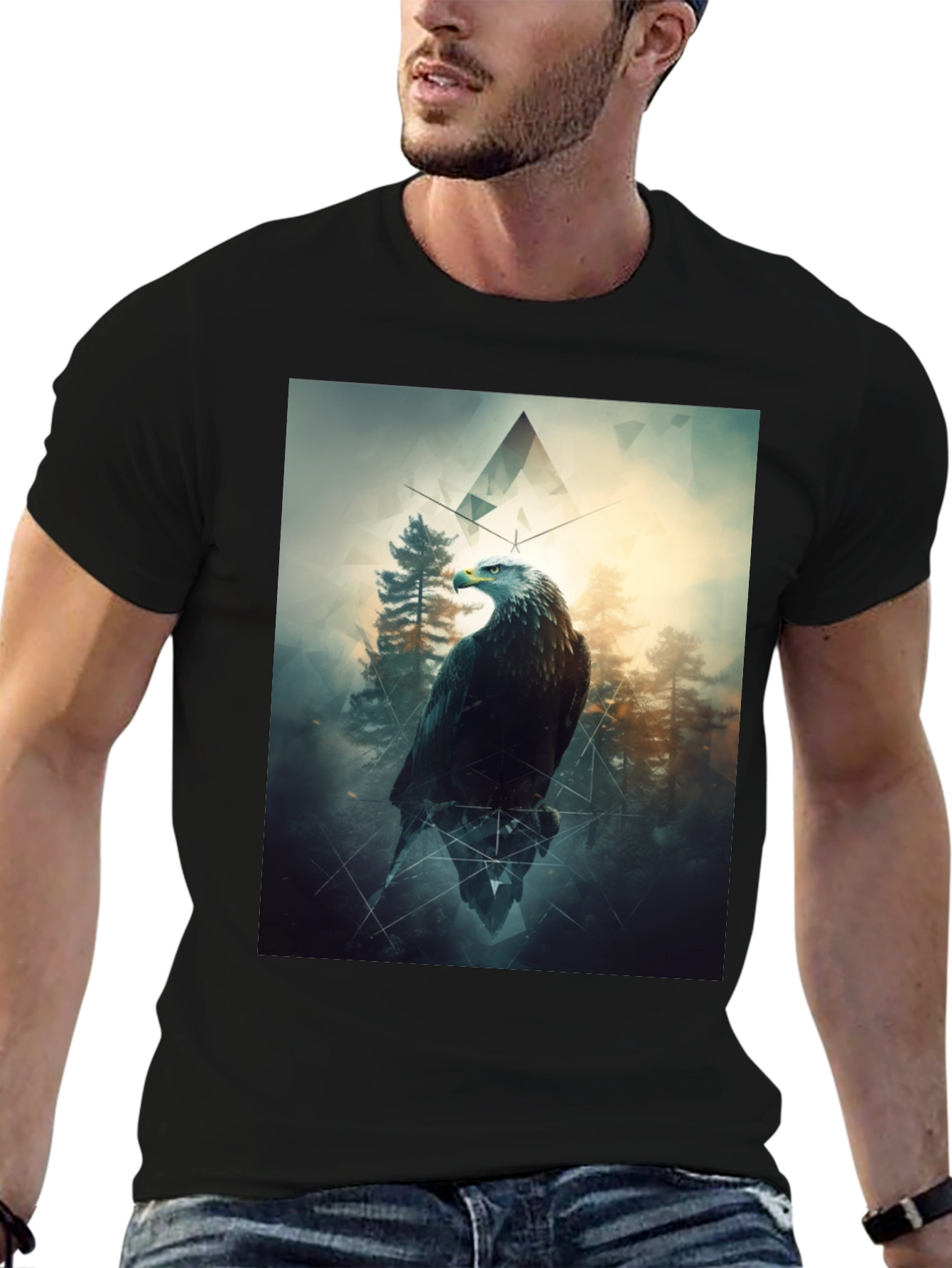 Eagle Forest Graphic Print Black T-Shirt