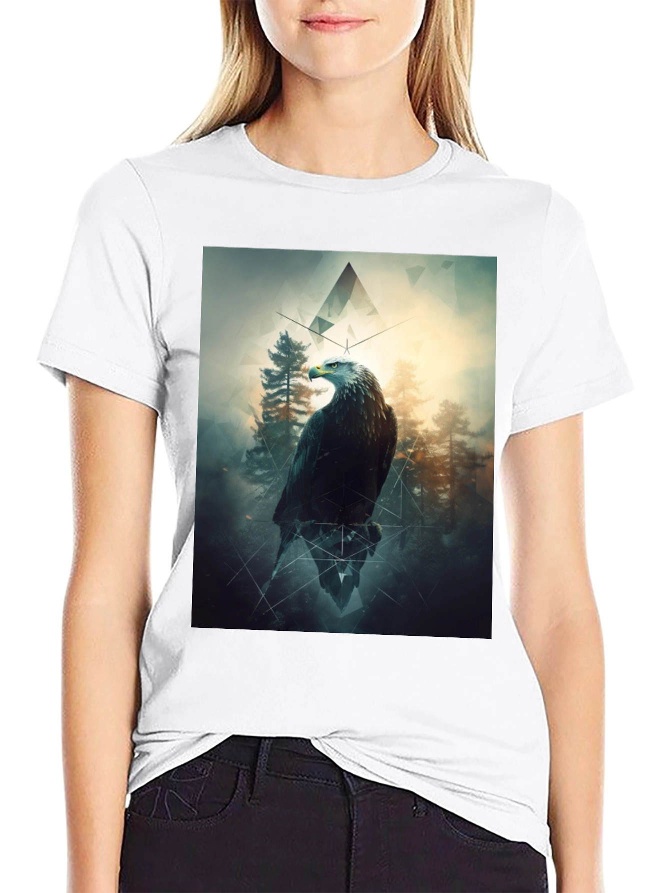 Eagle Forest Graphic Print Black T-Shirt