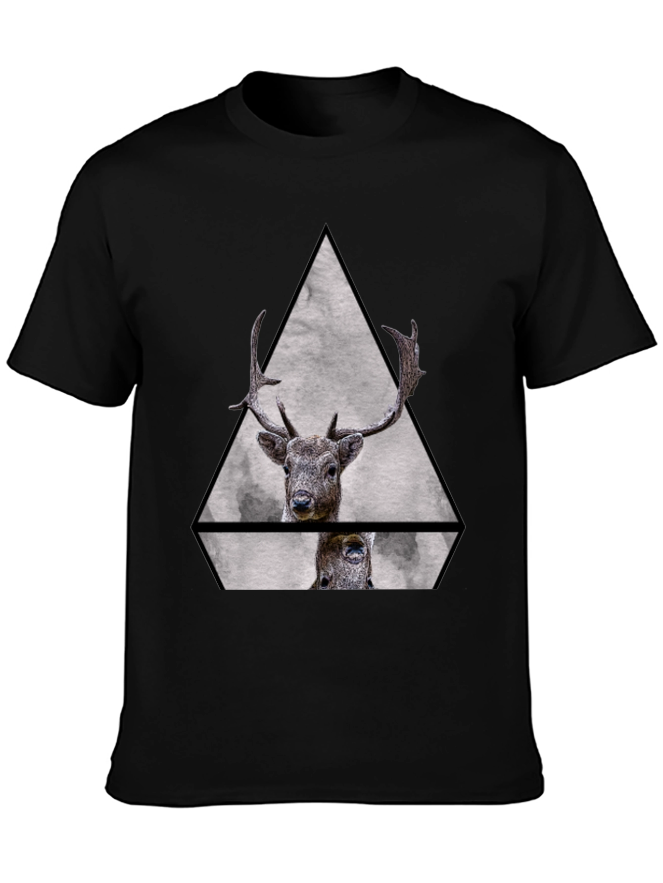 Geometric Deer Graphic Tee - Black Unisex T-Shirt
