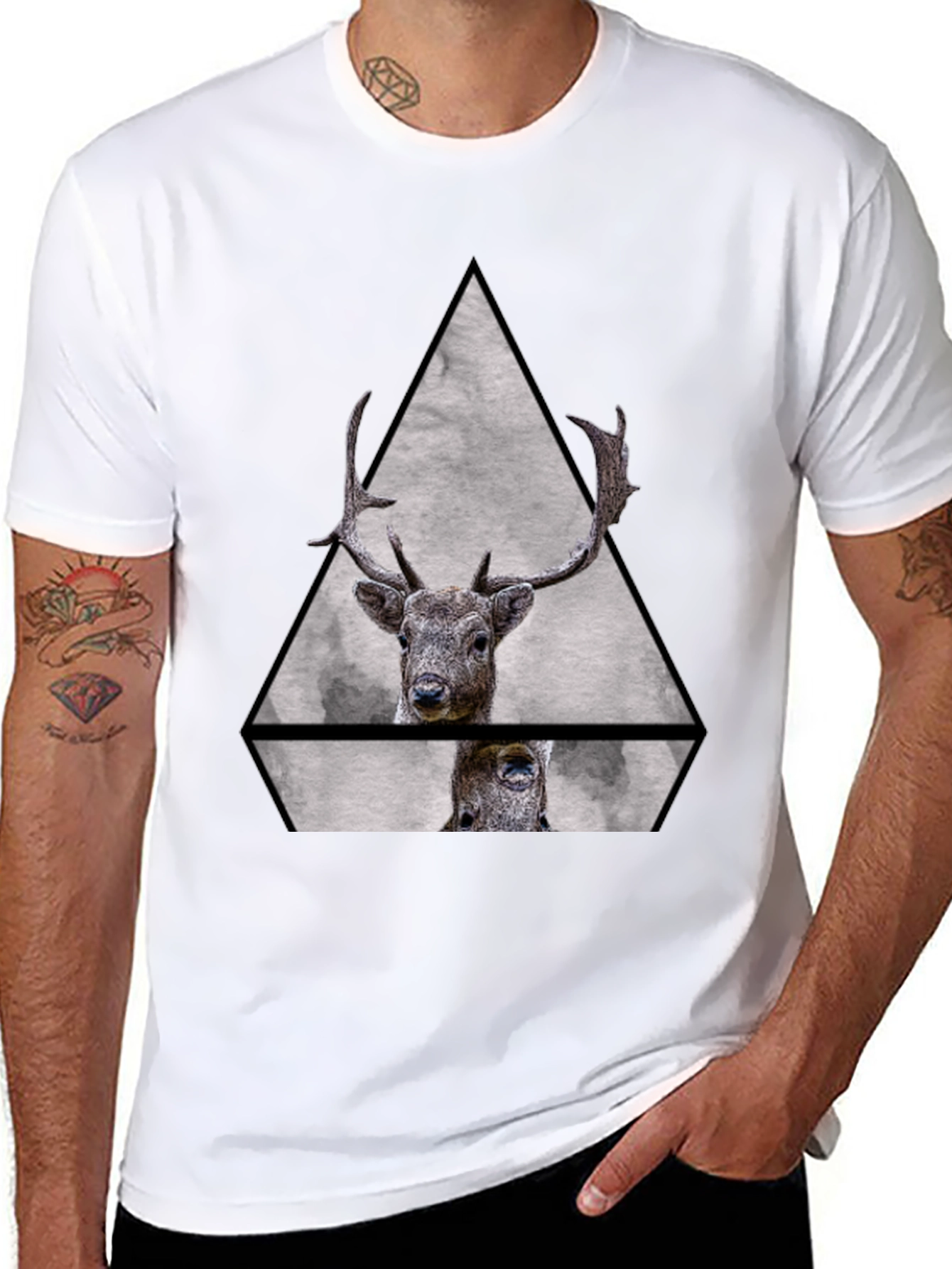 Geometric Deer Graphic Tee - Black Unisex T-Shirt