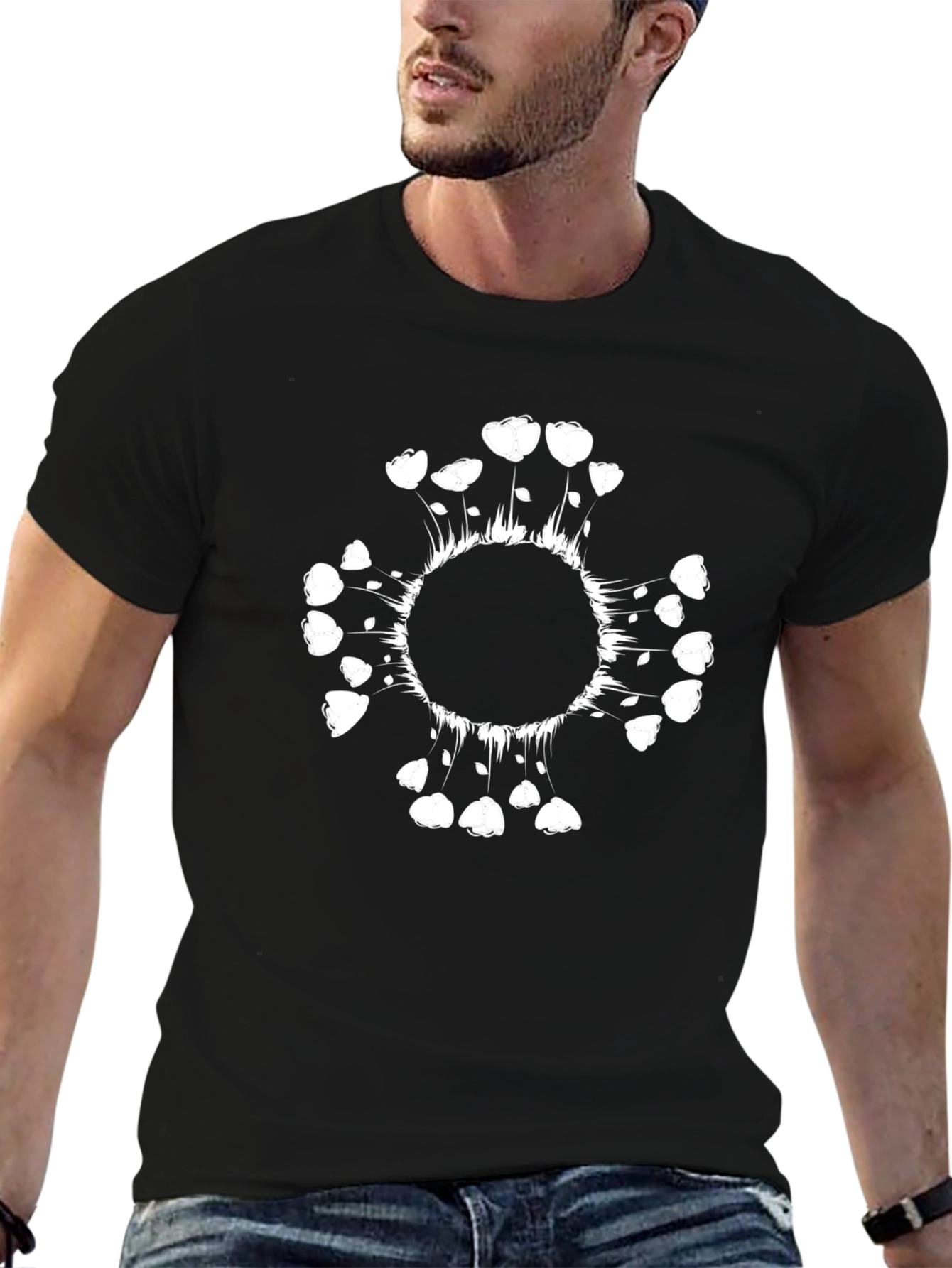 Abstract Floral Graphic Tee - Black Cotton