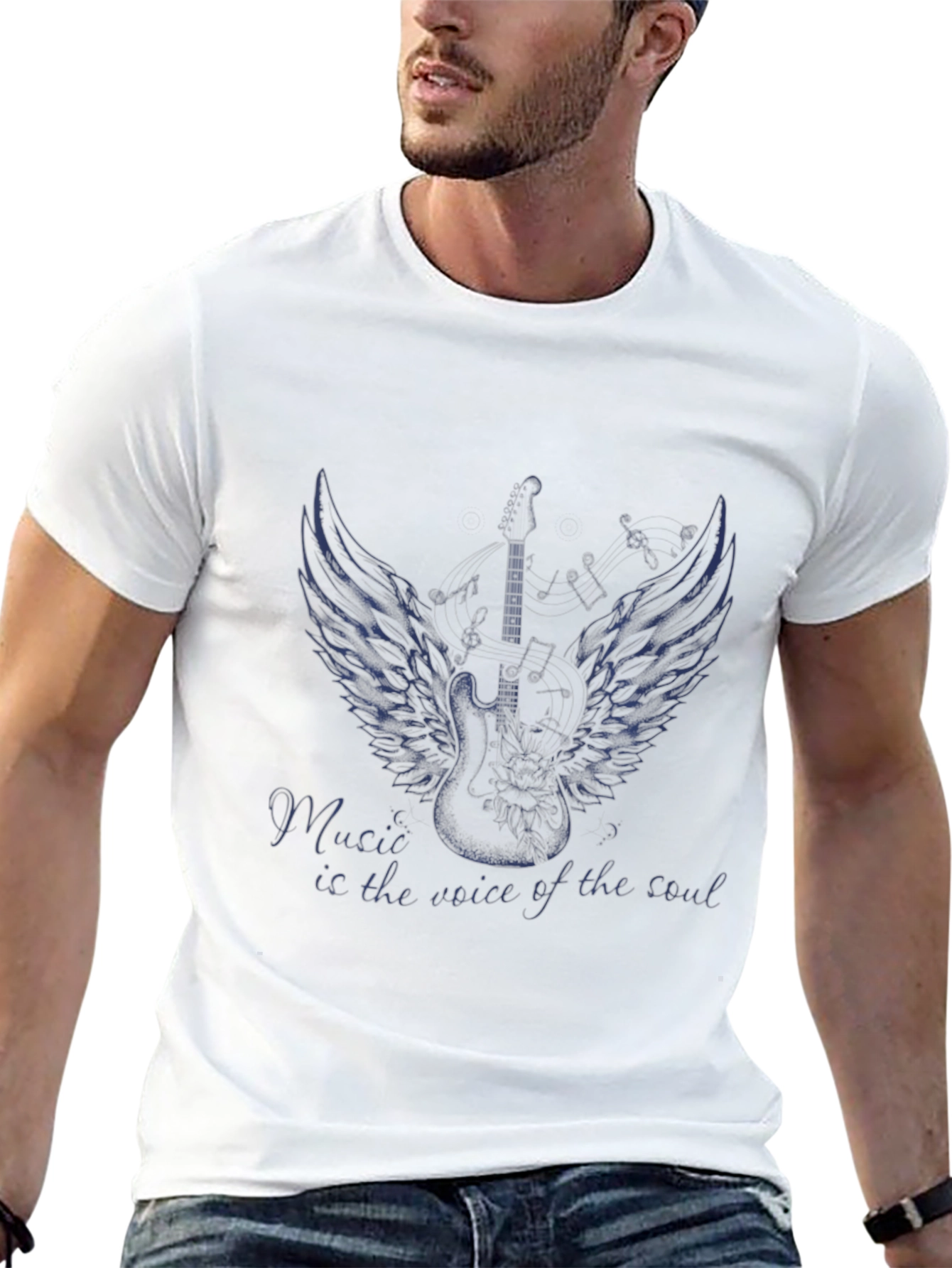 Music is the Voice T-Shirt - Guitar Wings