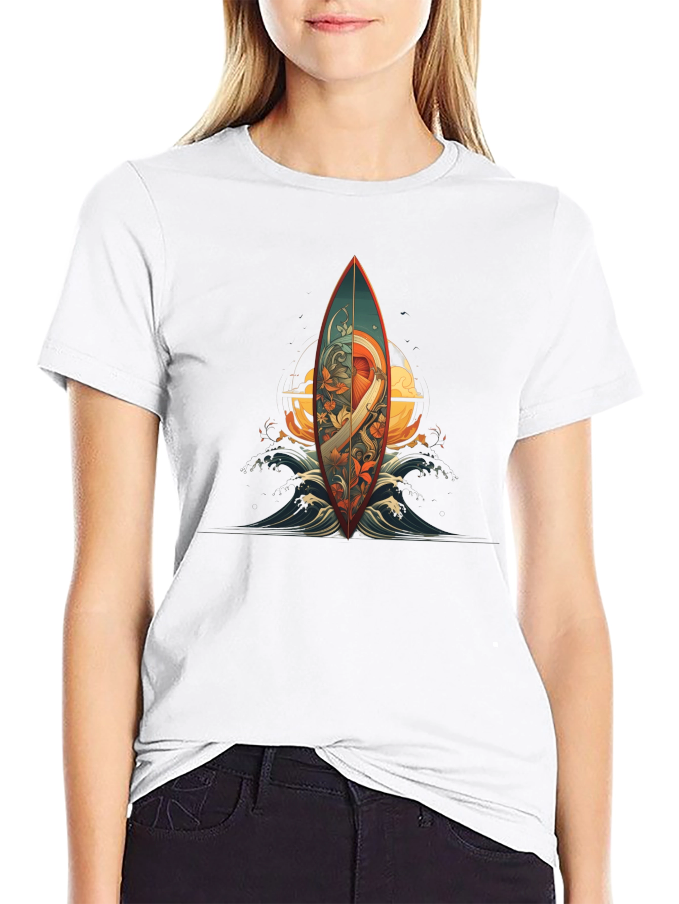 Surfboard Graphic Tee - Artistic Wave Design