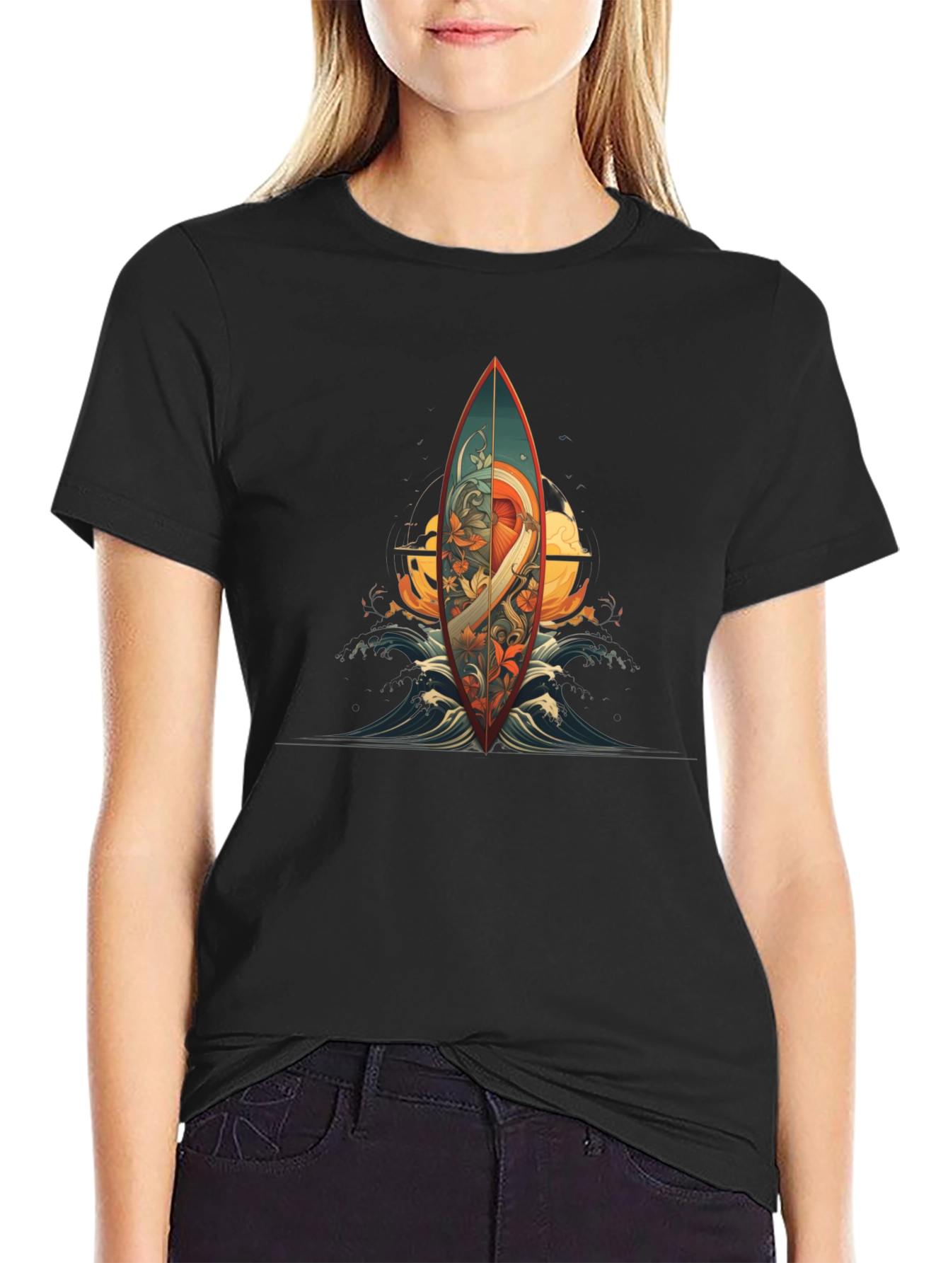 Surfboard Graphic Tee - Artistic Wave Design