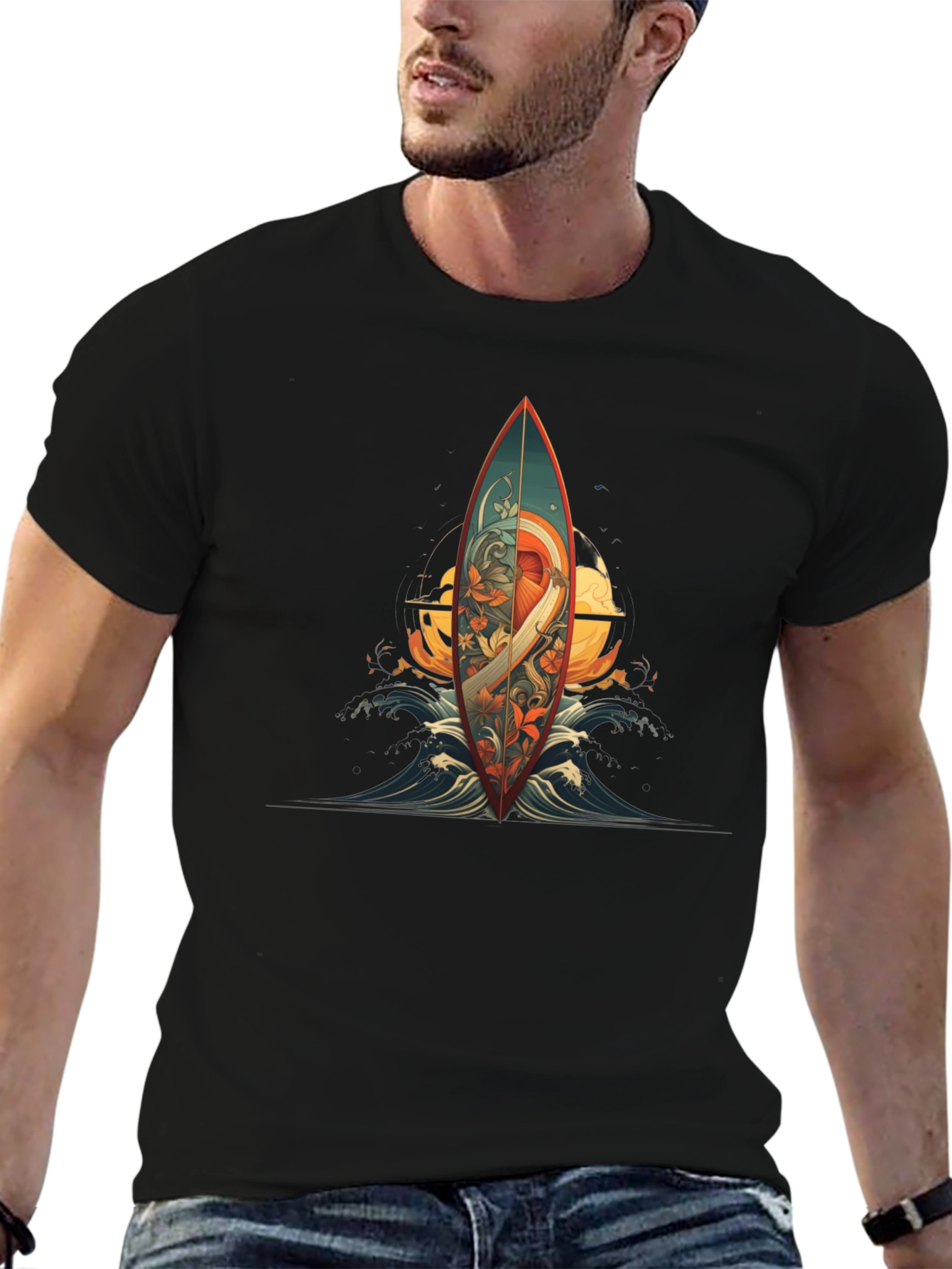 Surfboard Graphic Tee - Artistic Wave Design