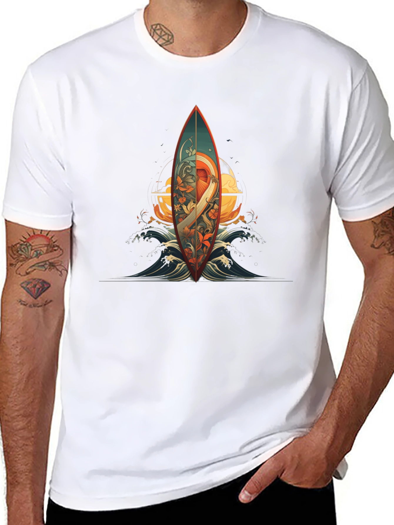 Surfboard Graphic Tee - Artistic Wave Design