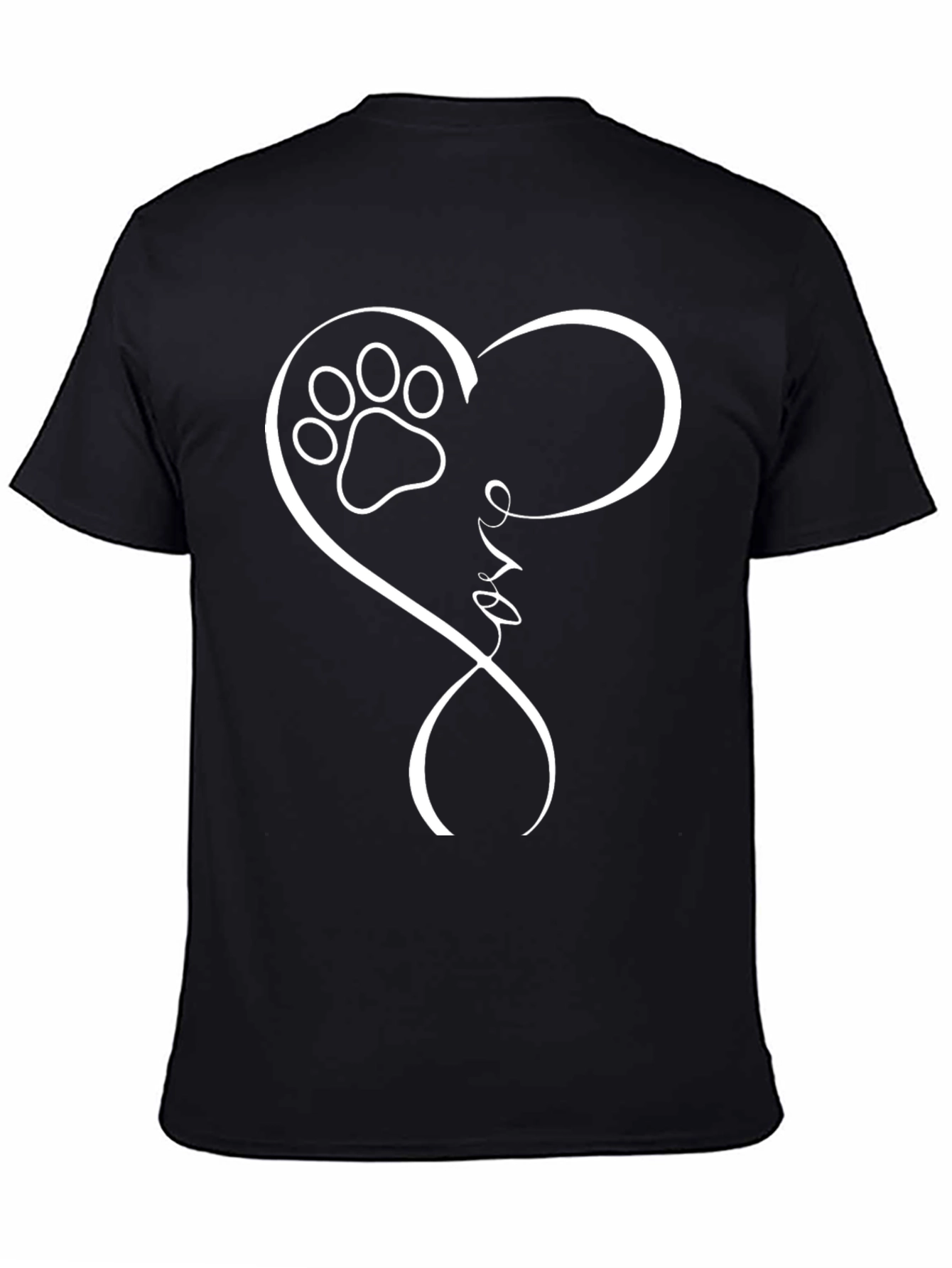 Love Paw Print Heart T-Shirt - Black