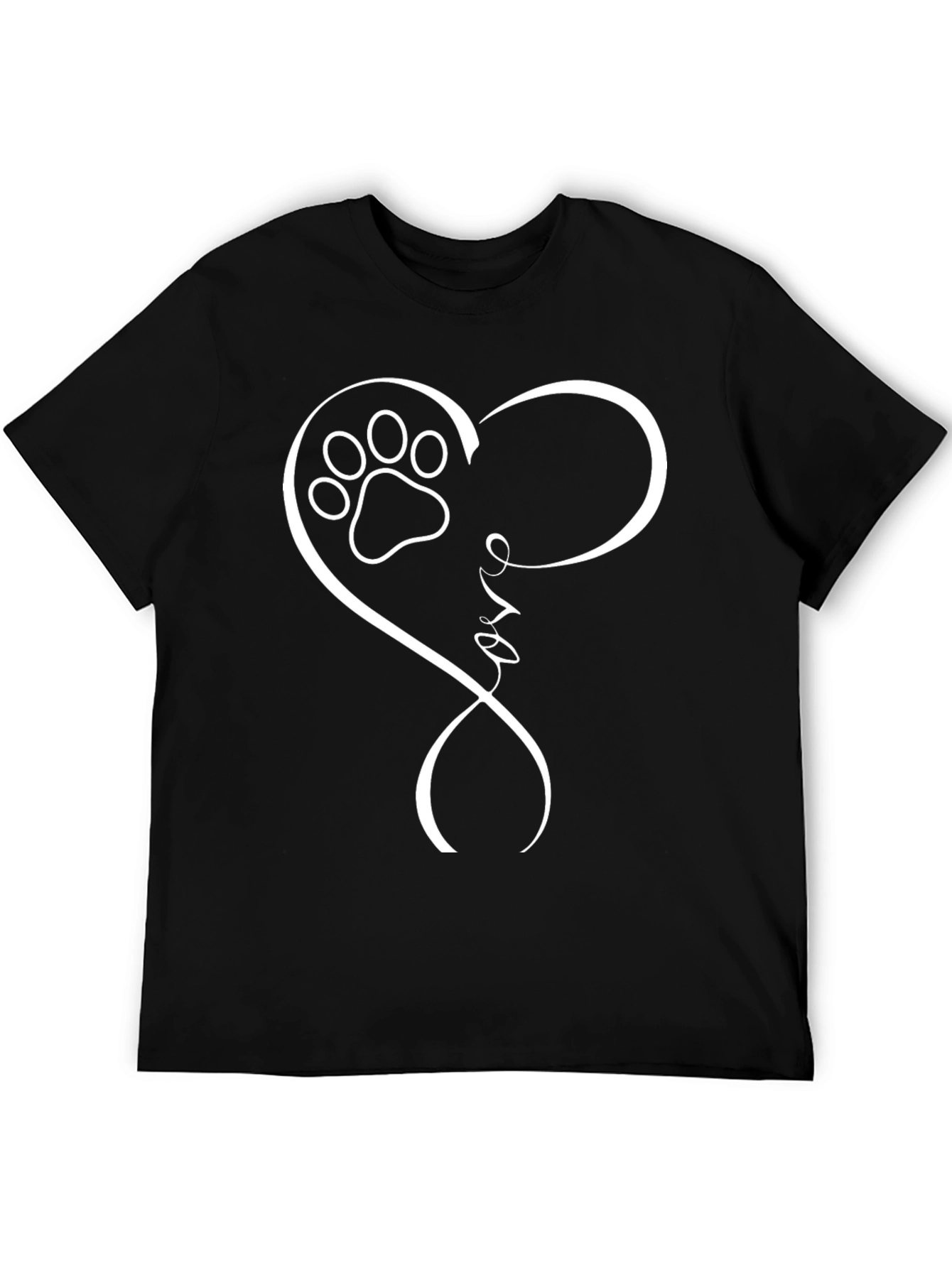 Love Paw Print Heart T-Shirt - Black
