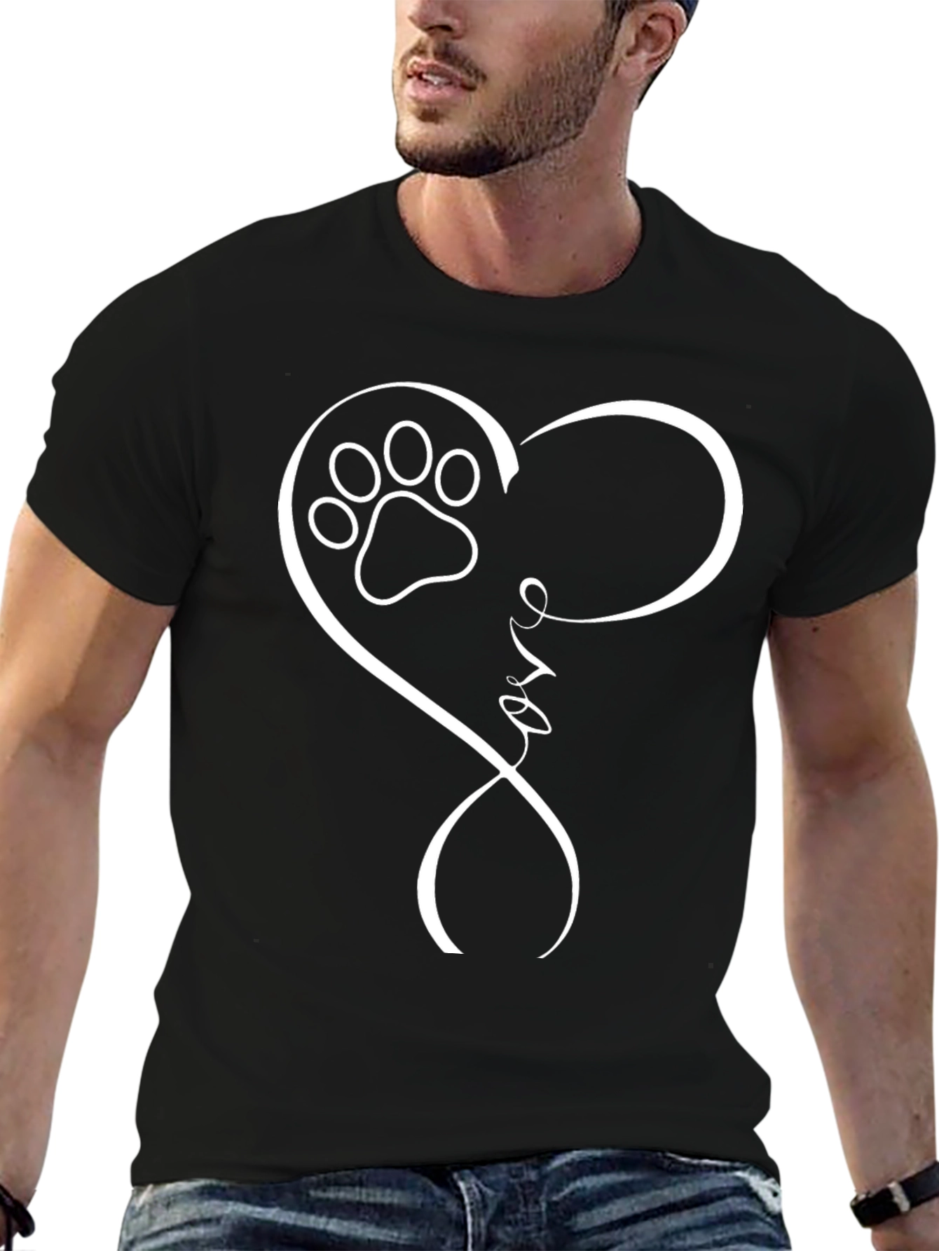 Love Paw Print Heart T-Shirt - Black