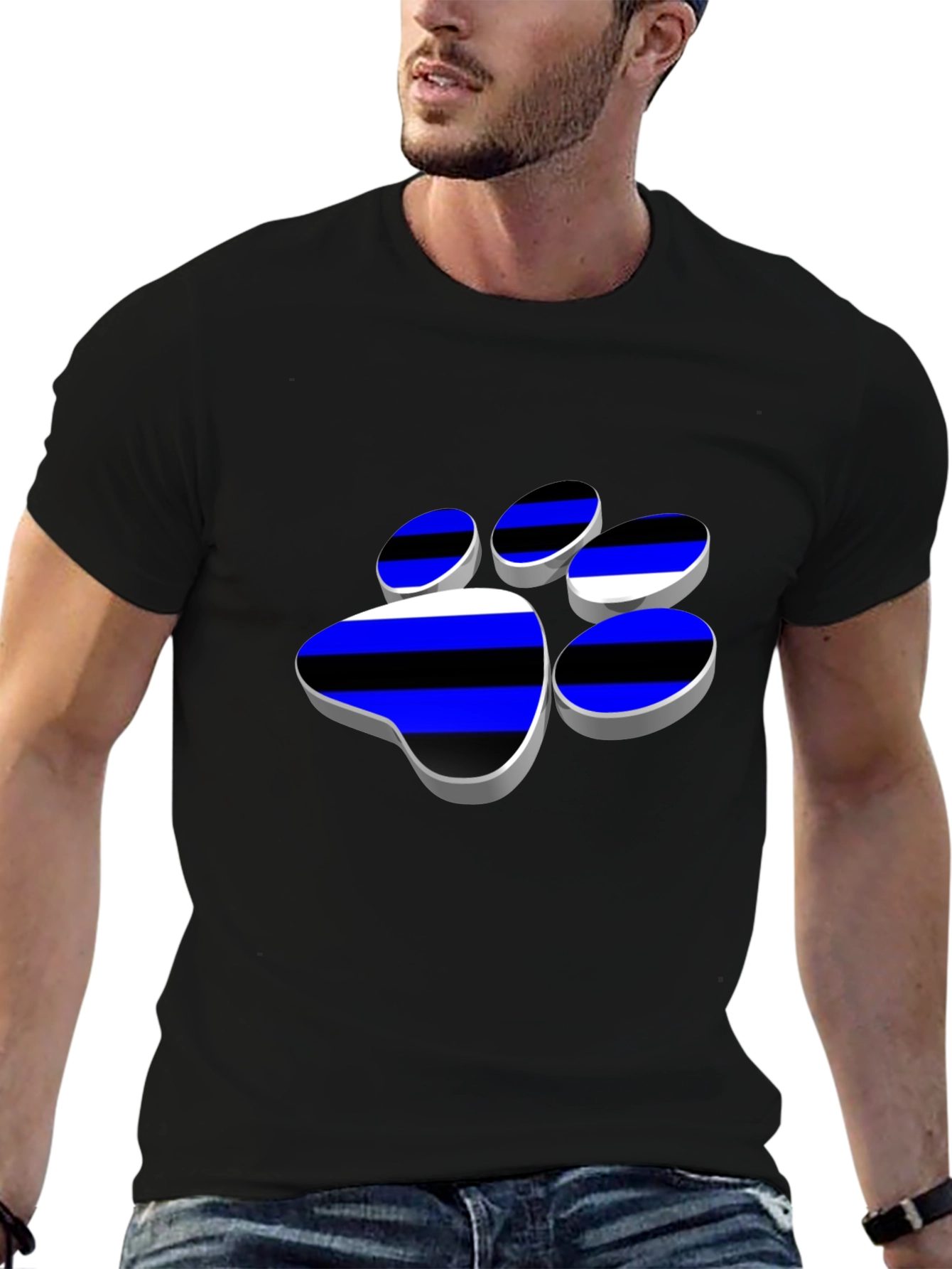 Cool Paw Print Graphic T-Shirt - Black