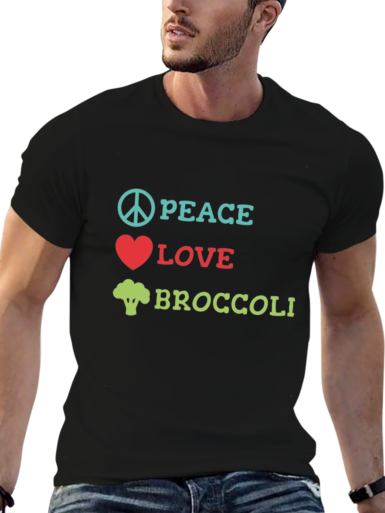 Peace Love Broccoli T-Shirt Funny Vegan Tee
